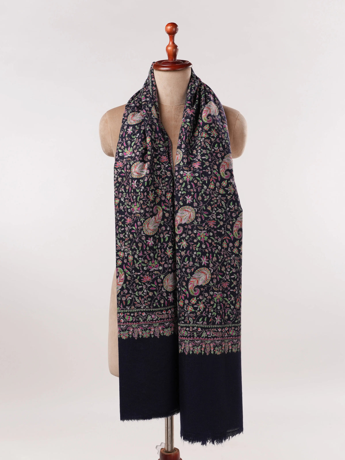 Koyu İndigo El İşi Jamawar Yumuşak Pashmina Şal