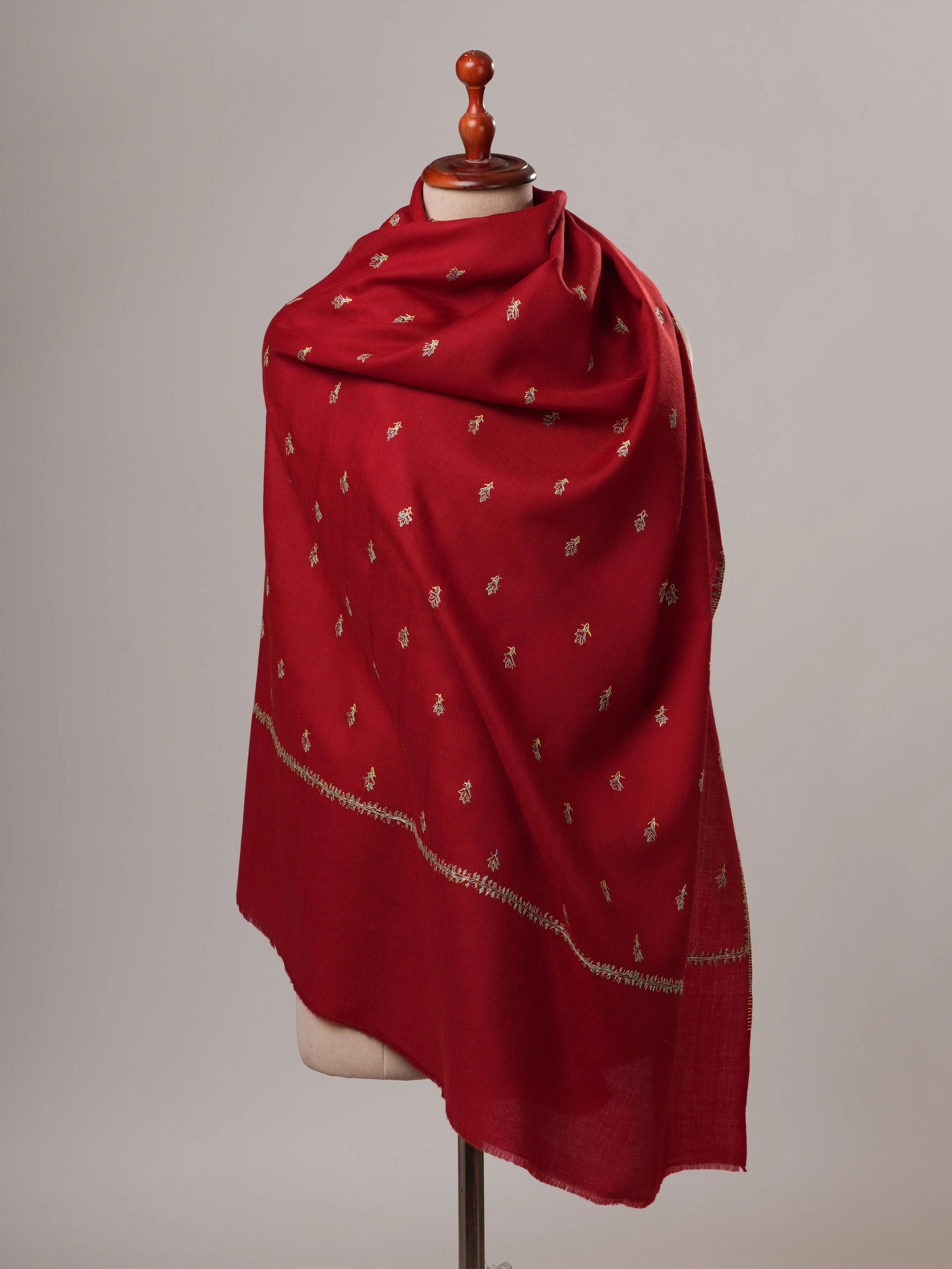 Machie Booti Fine Wool Hand Embroidered Kashmiri Shawl Shahkaar