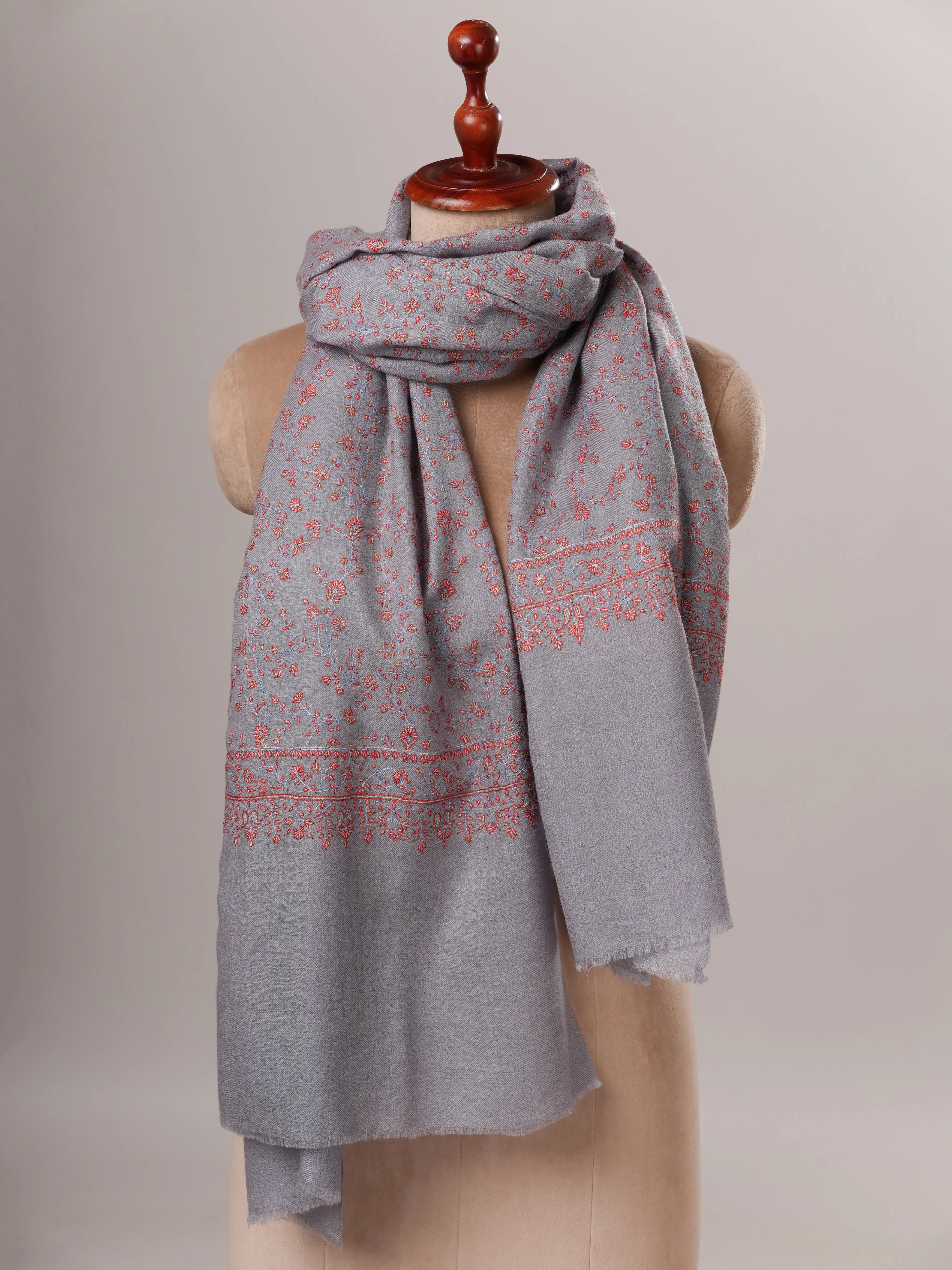 Hand Embroidered Fine Detailed Jali Soft Pashmina Shawl Shahkaar Global