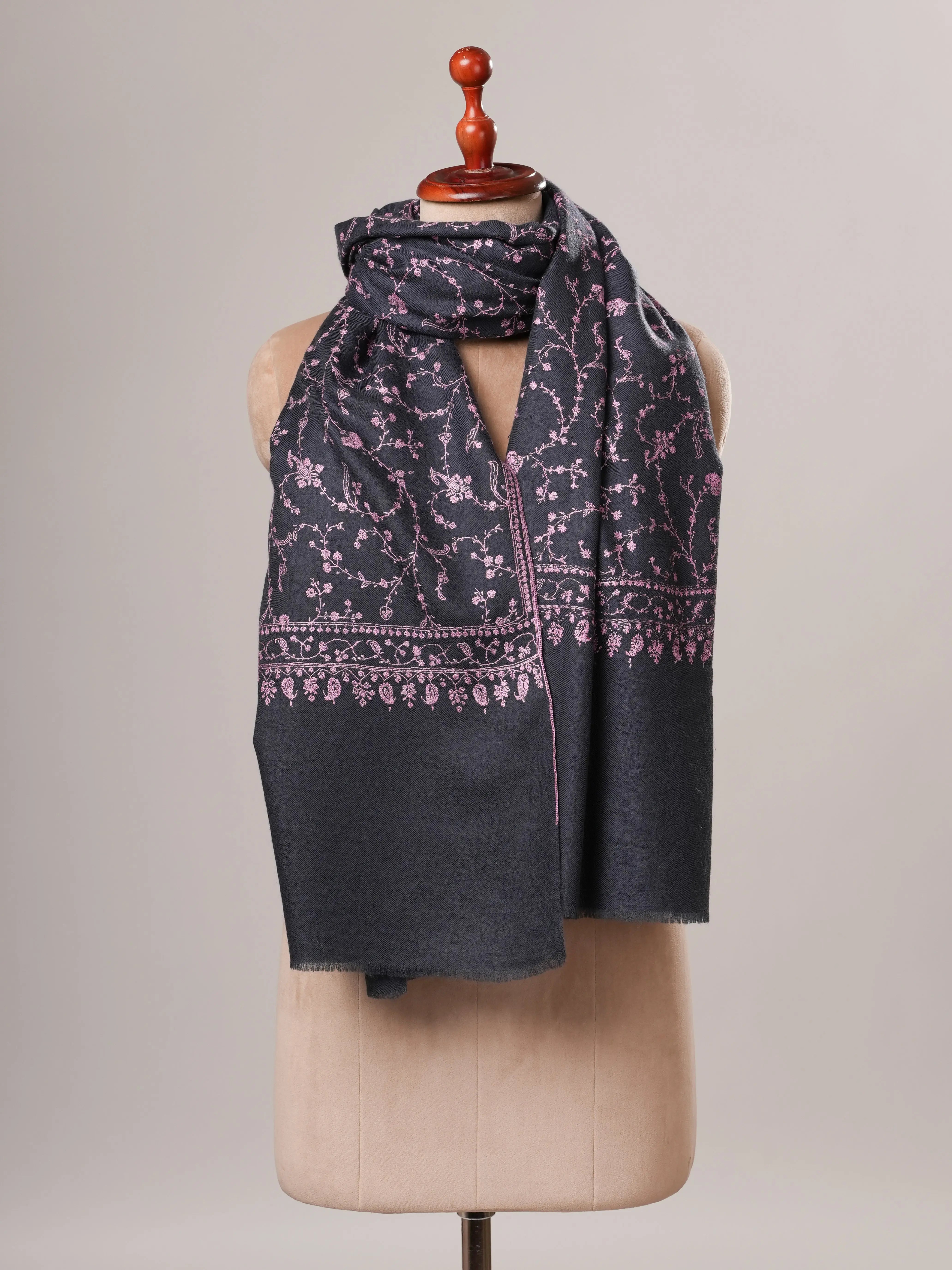 Featherlight Handwoven Pashmina Shawl with Detailed Hand Embroidery Shahkaar Global