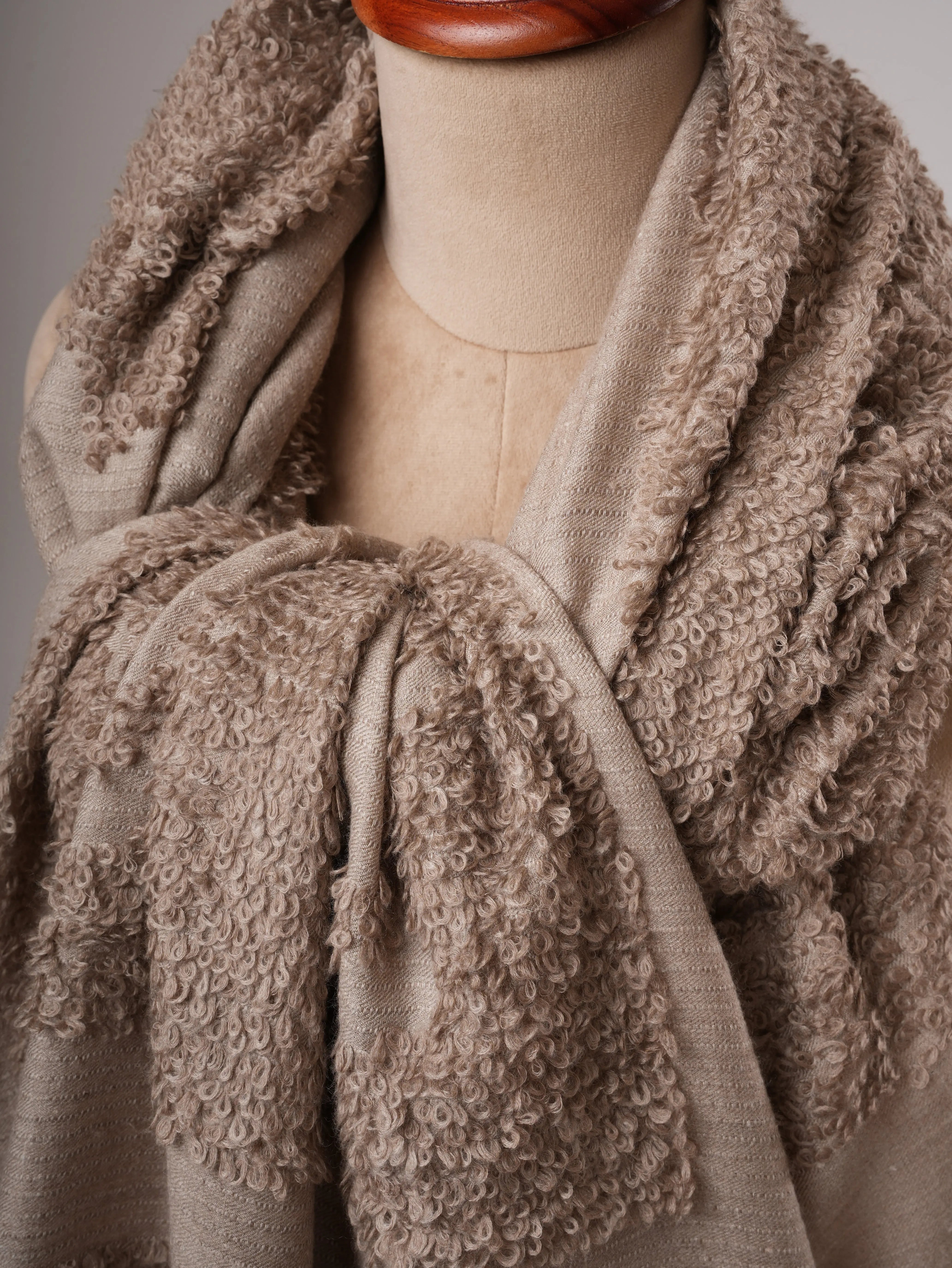 Natural Grey Handwoven Towel Weave Pashmina Shawl Shahkaar