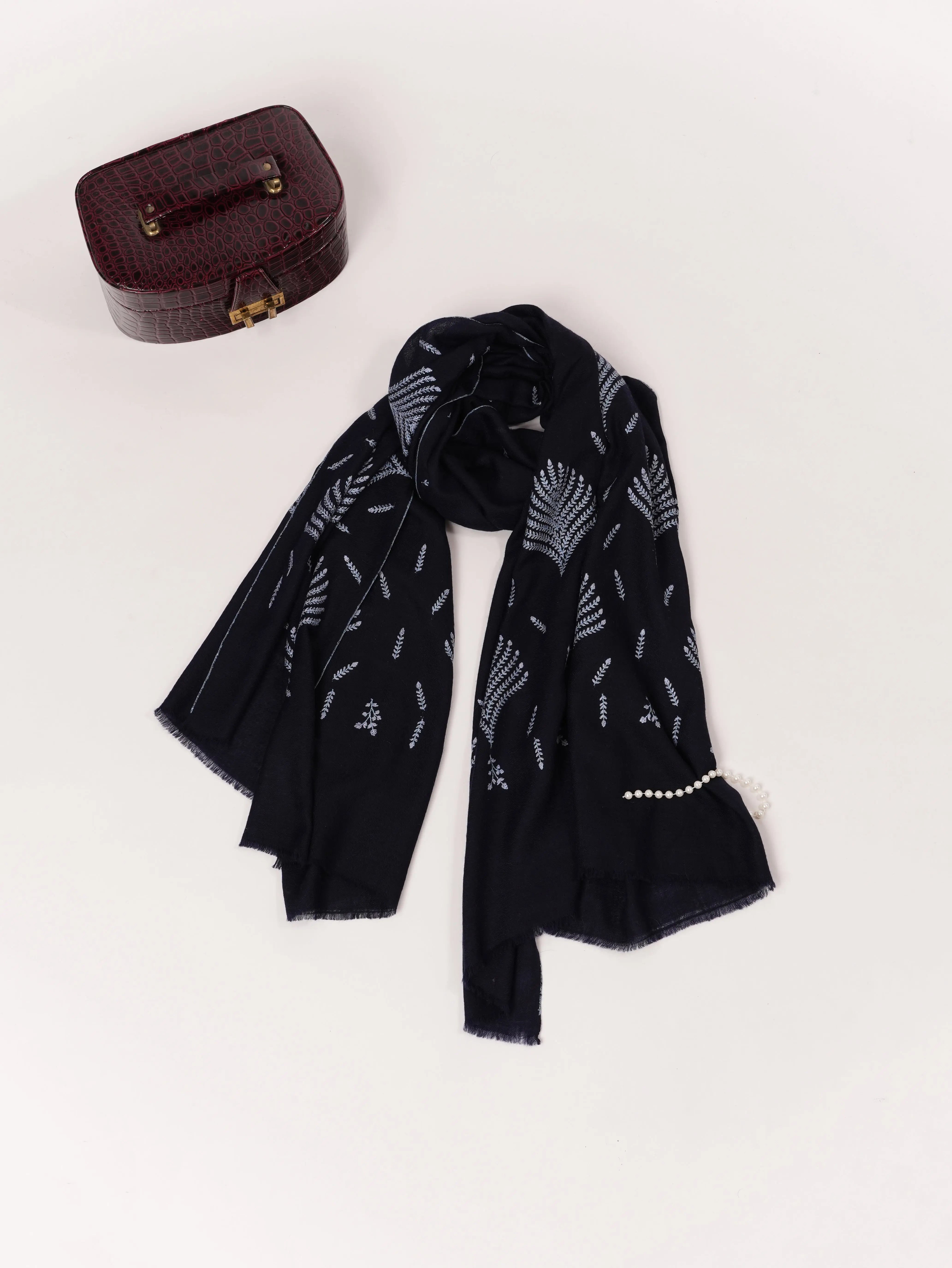 Hand Embroidered Dark Blue Kashmiri Handwoven Pashmina Shawl Shahkaar.com