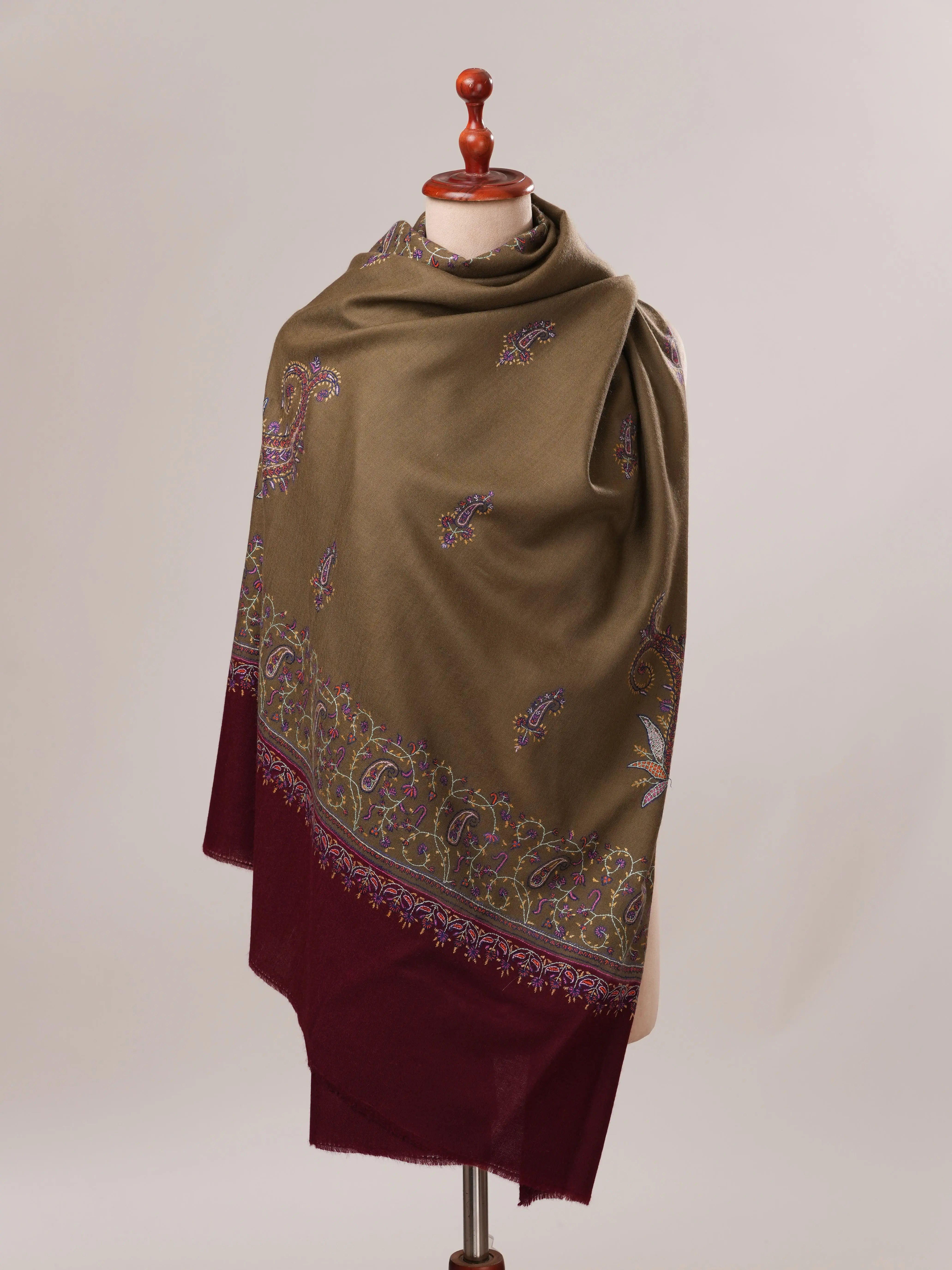 Pure Pashmina Shawl with Delicate Sozni Hand Embroidery Shahkaar.com