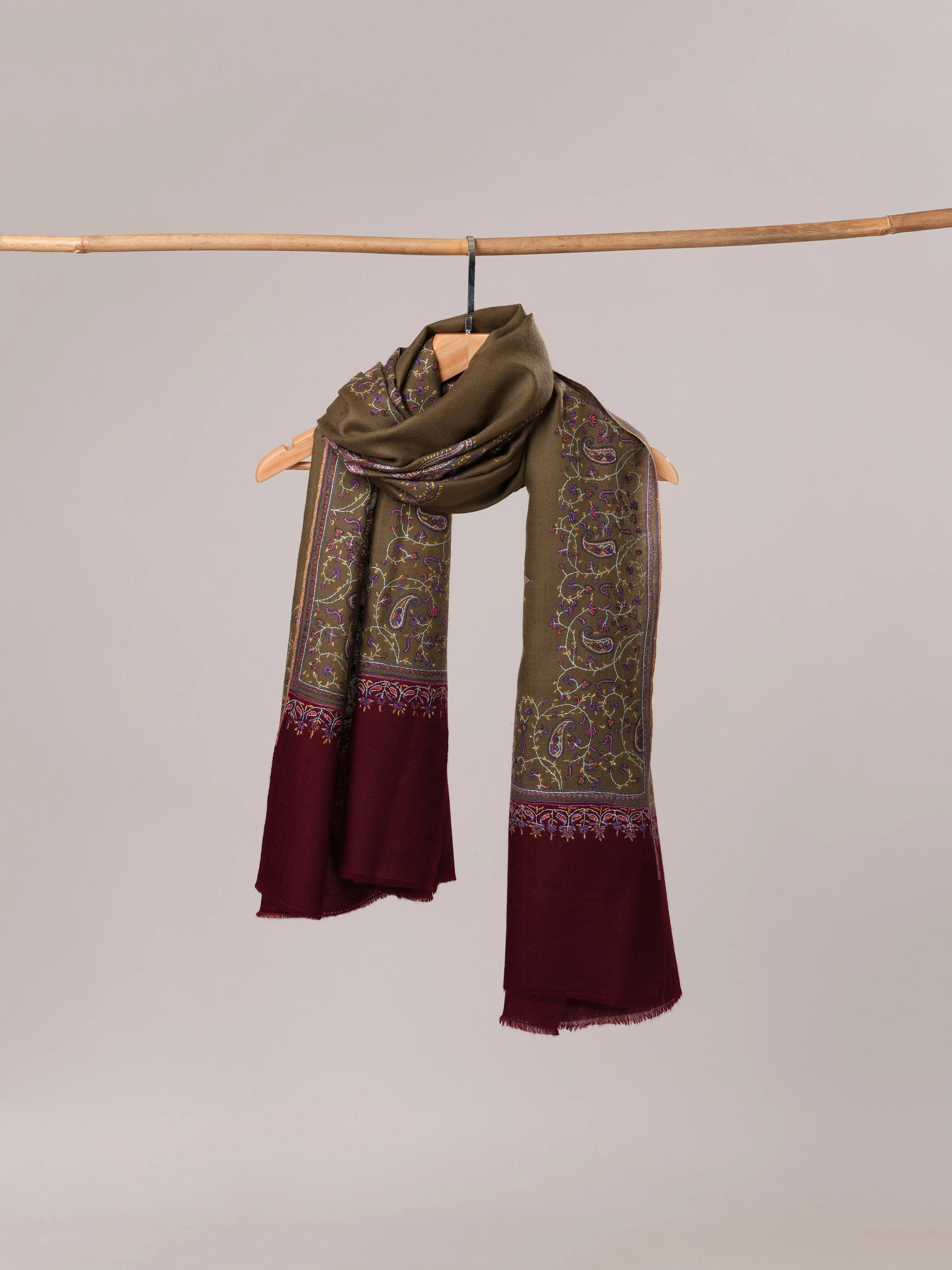 Pure Pashmina Shawl with Delicate Sozni Hand Embroidery Shahkaar.com