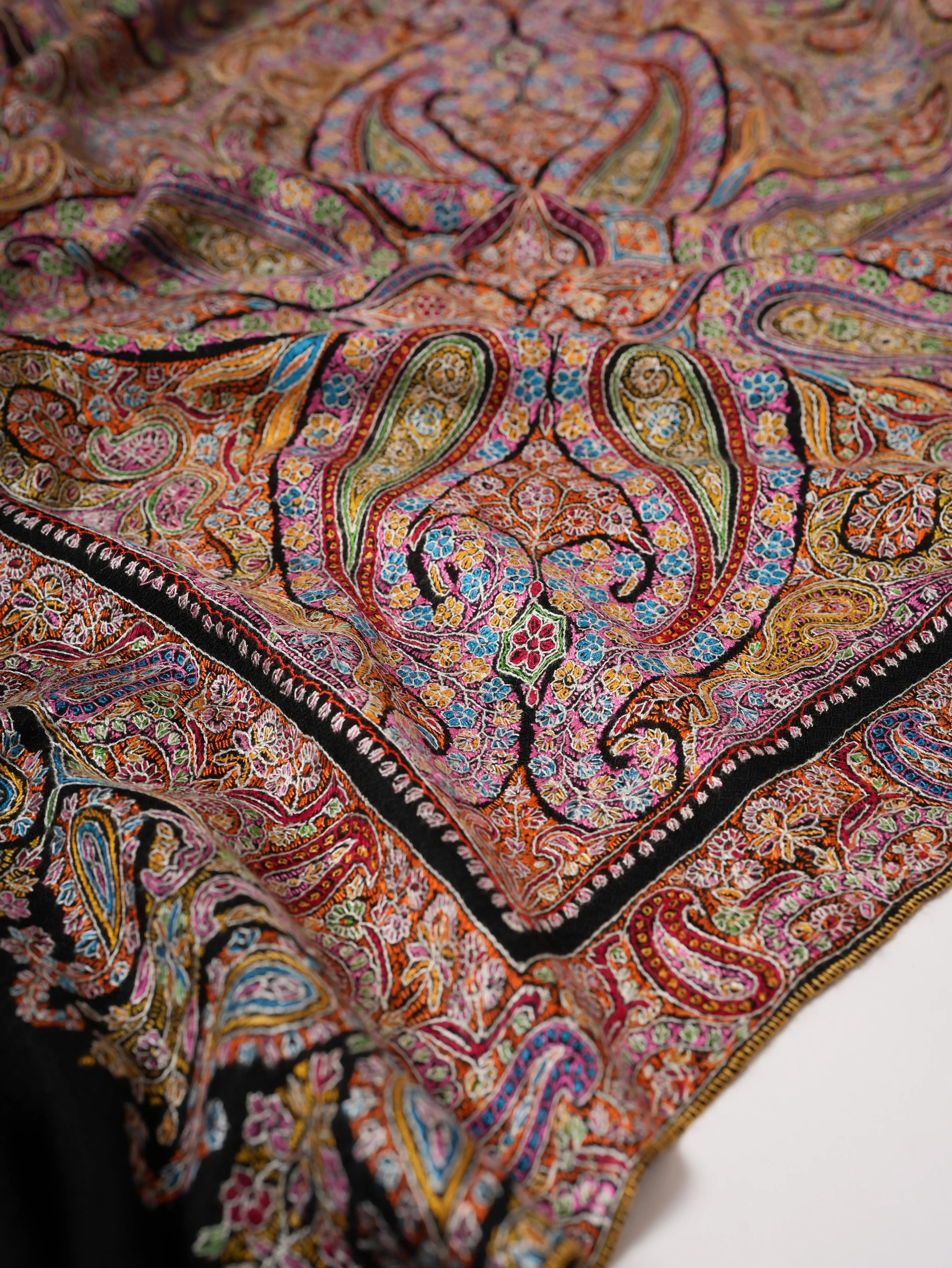 Handwoven Black Pashmina Shawl with Detailed Jamavar Embroidery Shahkaar