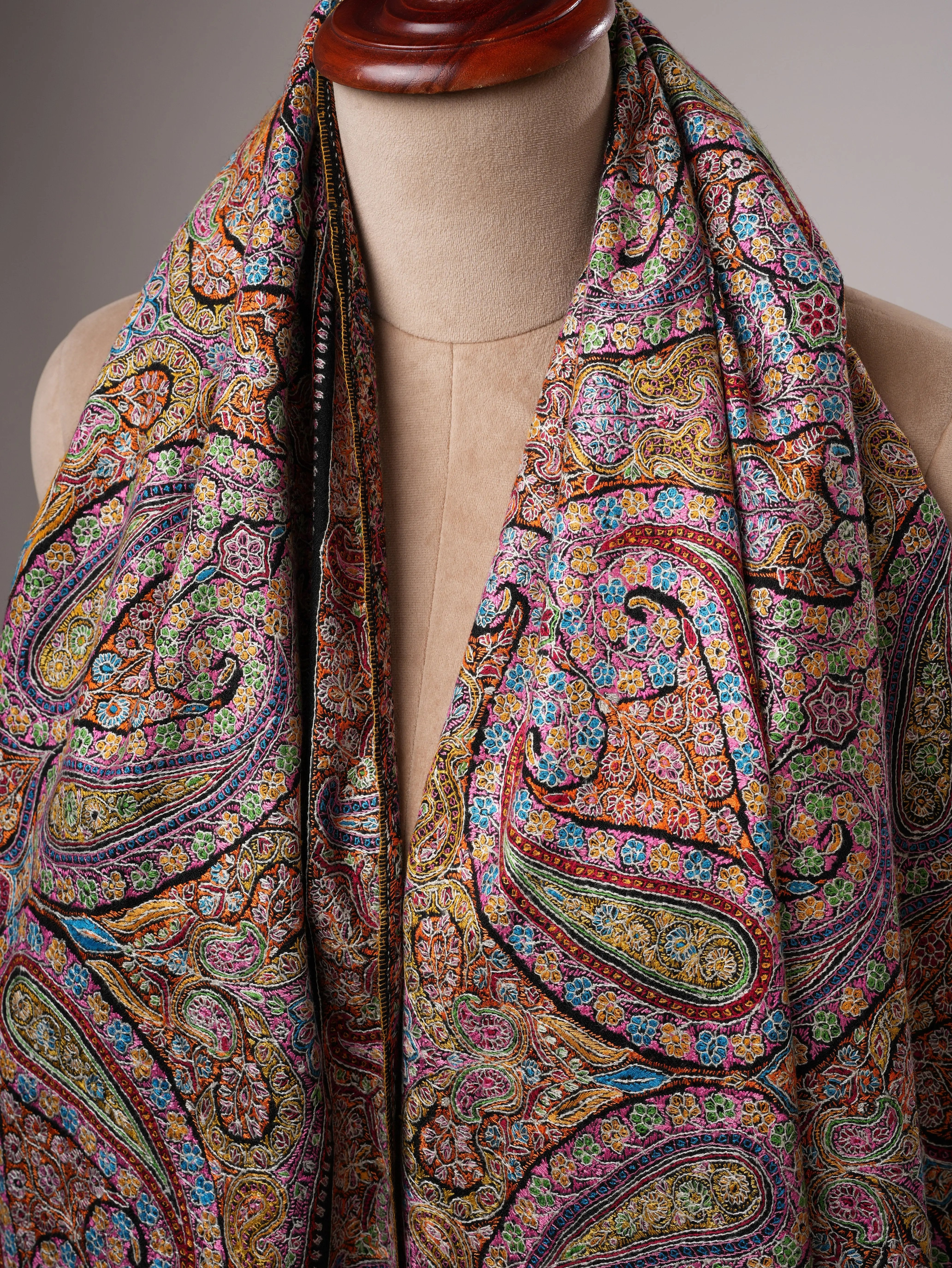 Handwoven Black Pashmina Shawl with Detailed Jamavar Embroidery Shahkaar