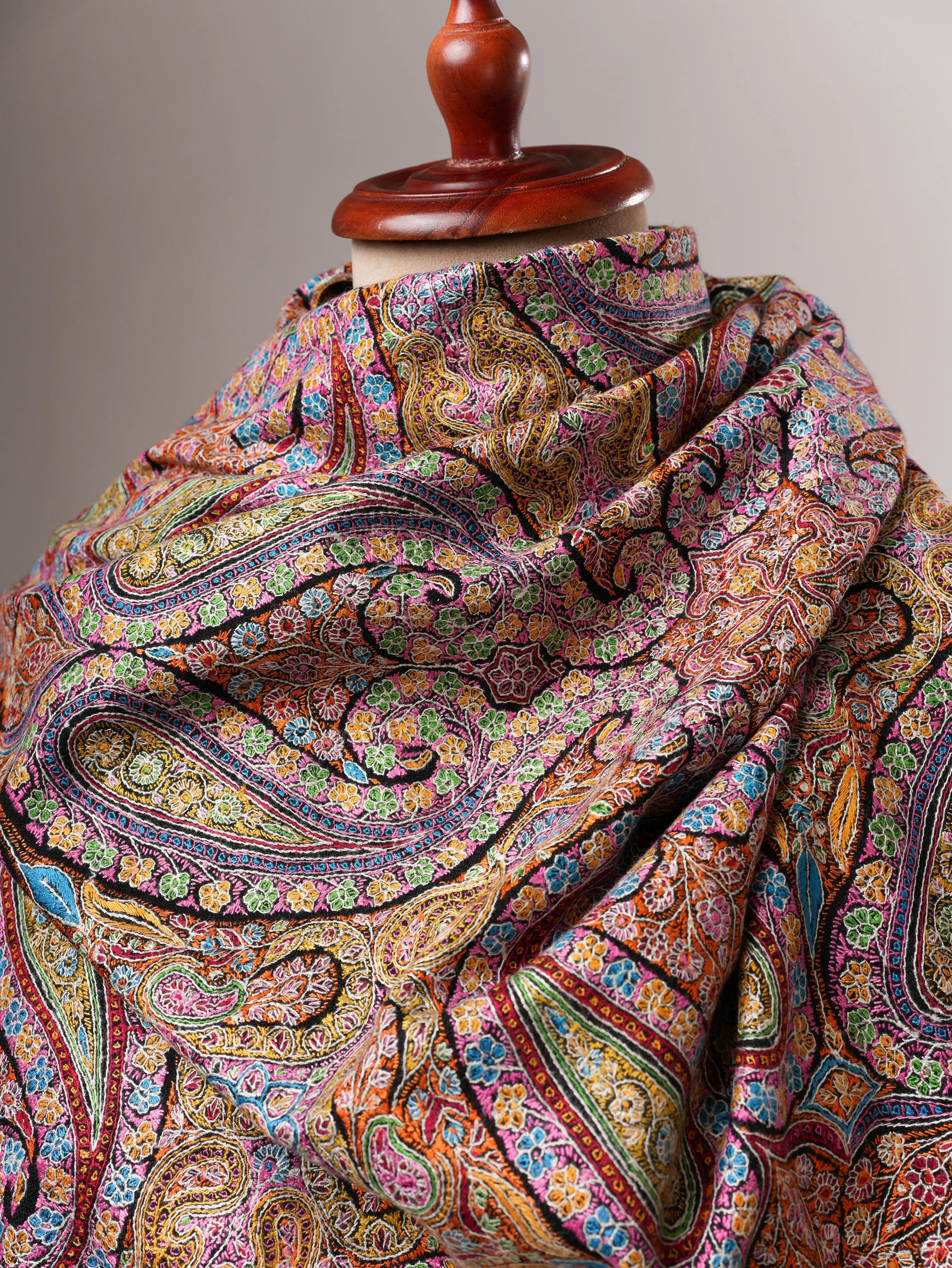 Handwoven Black Pashmina Shawl with Detailed Jamavar Embroidery Shahkaar