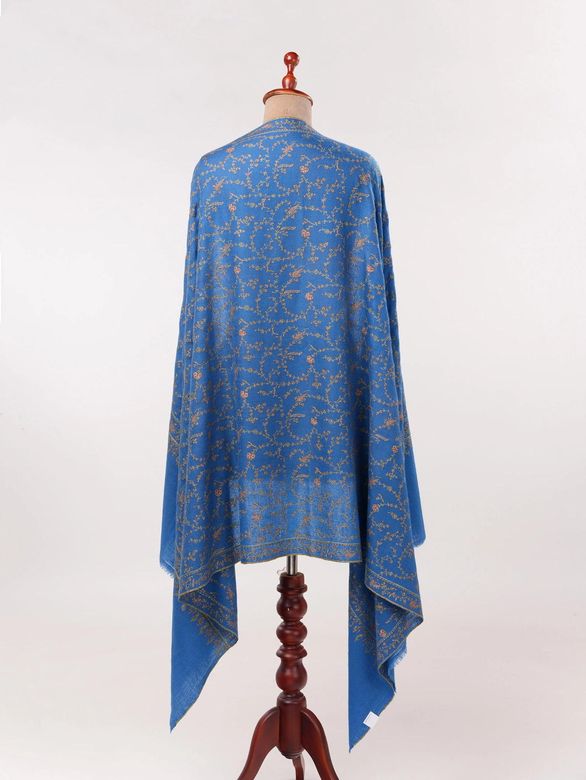 Rich Royal Blue Handwoven Pashmina Shawl with Jali Embroidery Shahkaar.com