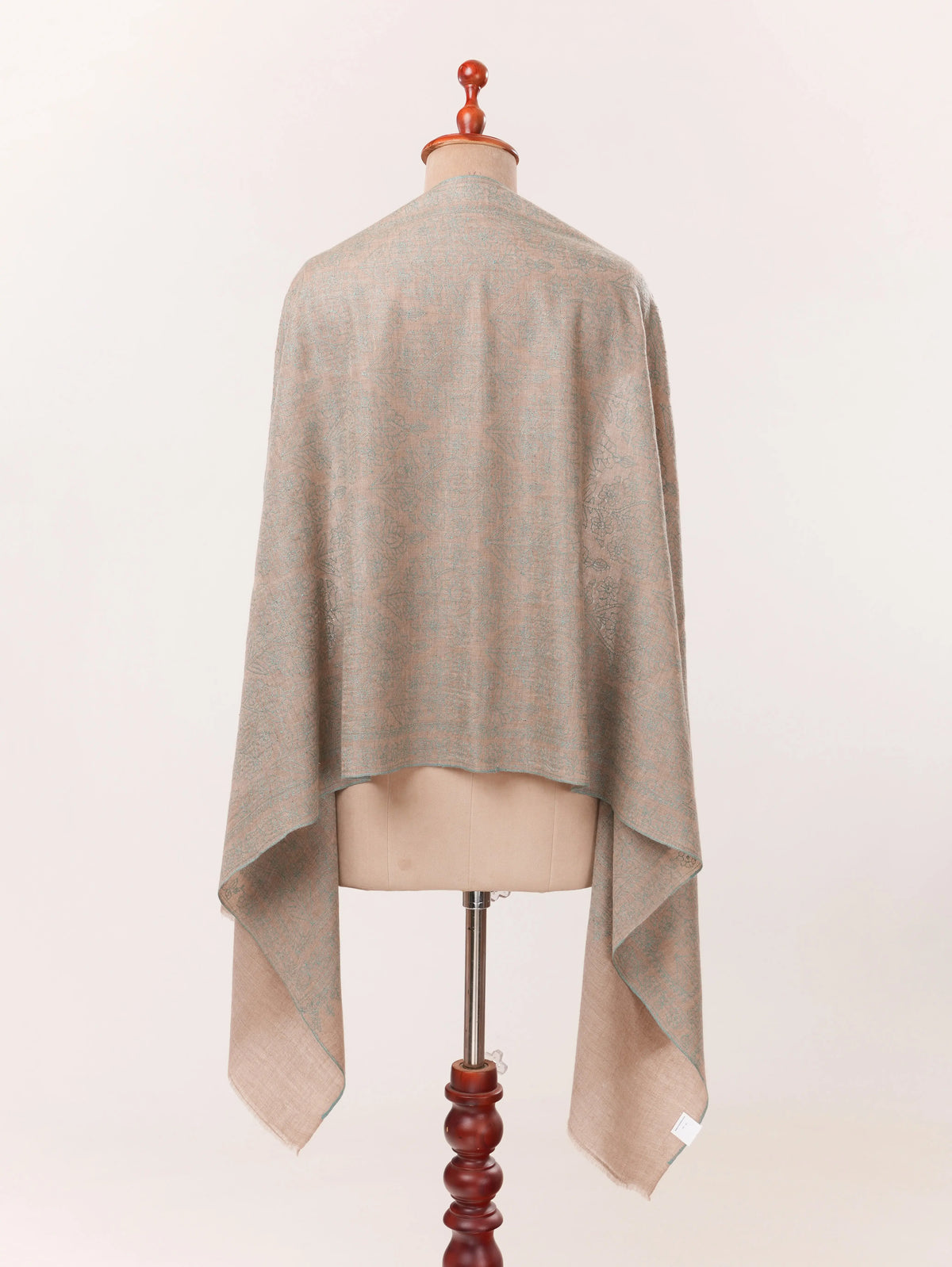 Natural Taupe Kashmiri Cashmere Handwoven Scarf with Jali Hand Sozni Embroidery Shahkaar.com