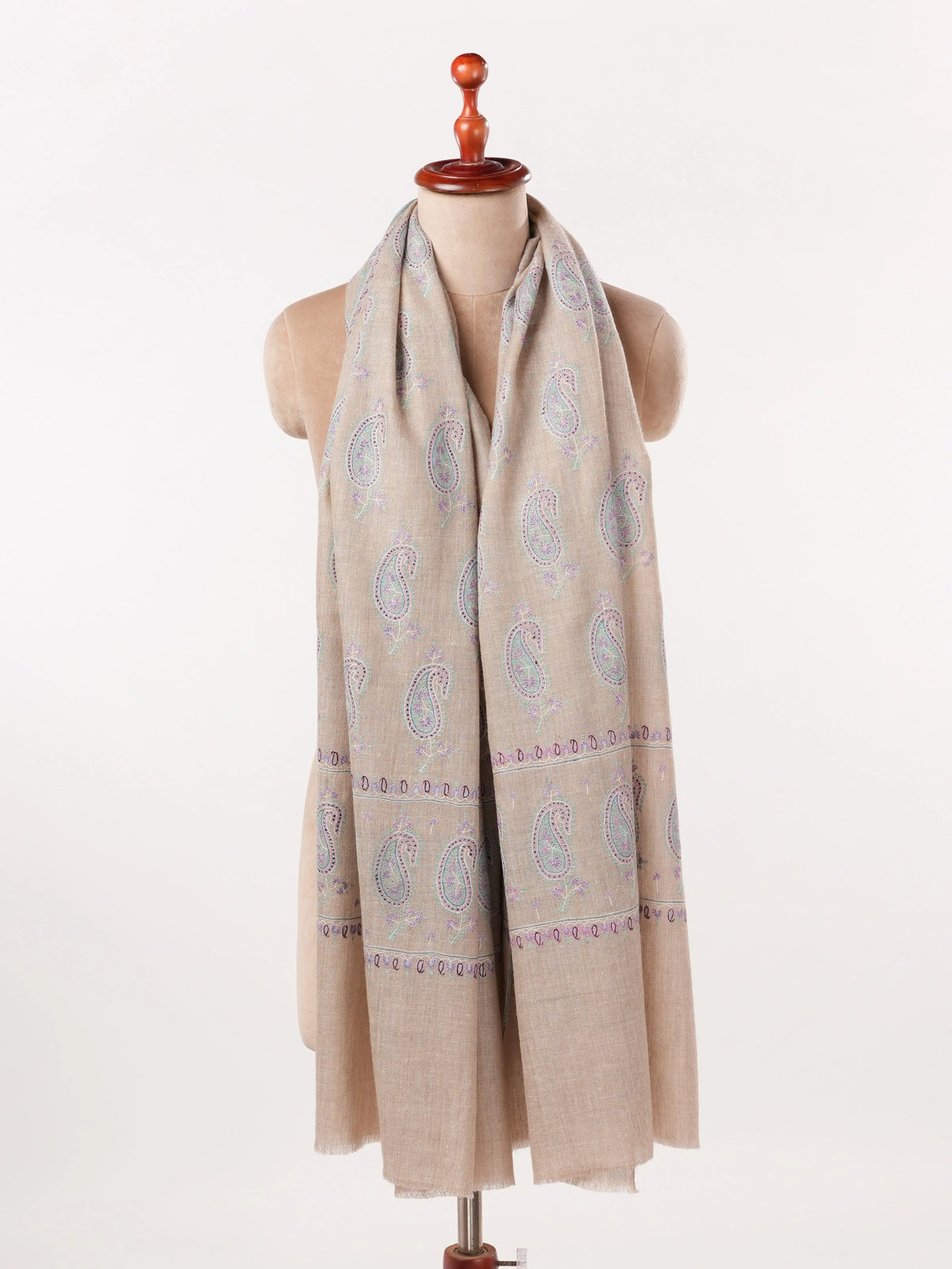 Natural Beige Warm Pashmina Shawl with Buteh Hand Embroidery