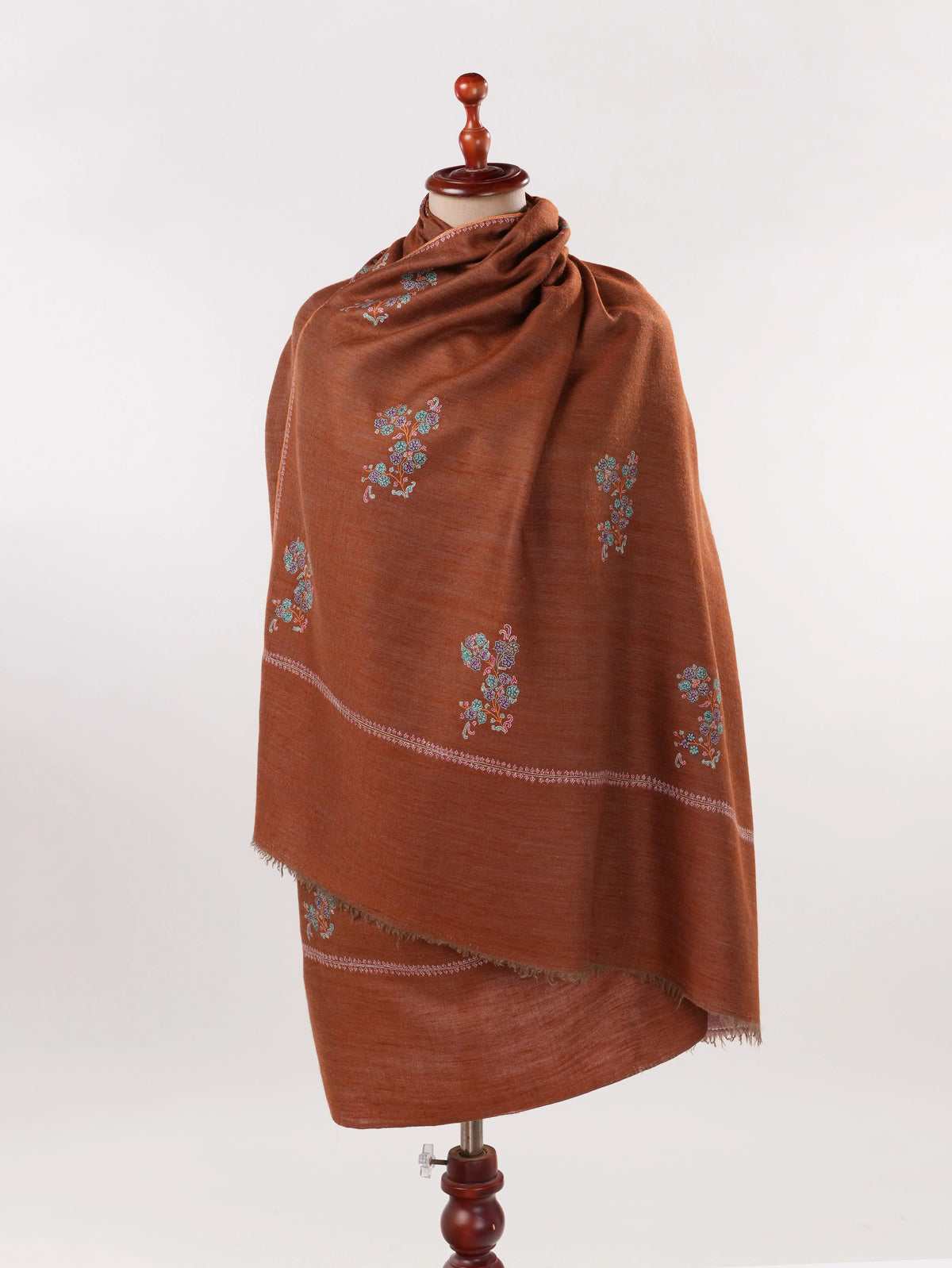 Dualtone Handwoven Soft Pashmina Shawl with Buteh Hand Sozni Embroidery Shahkaar.com