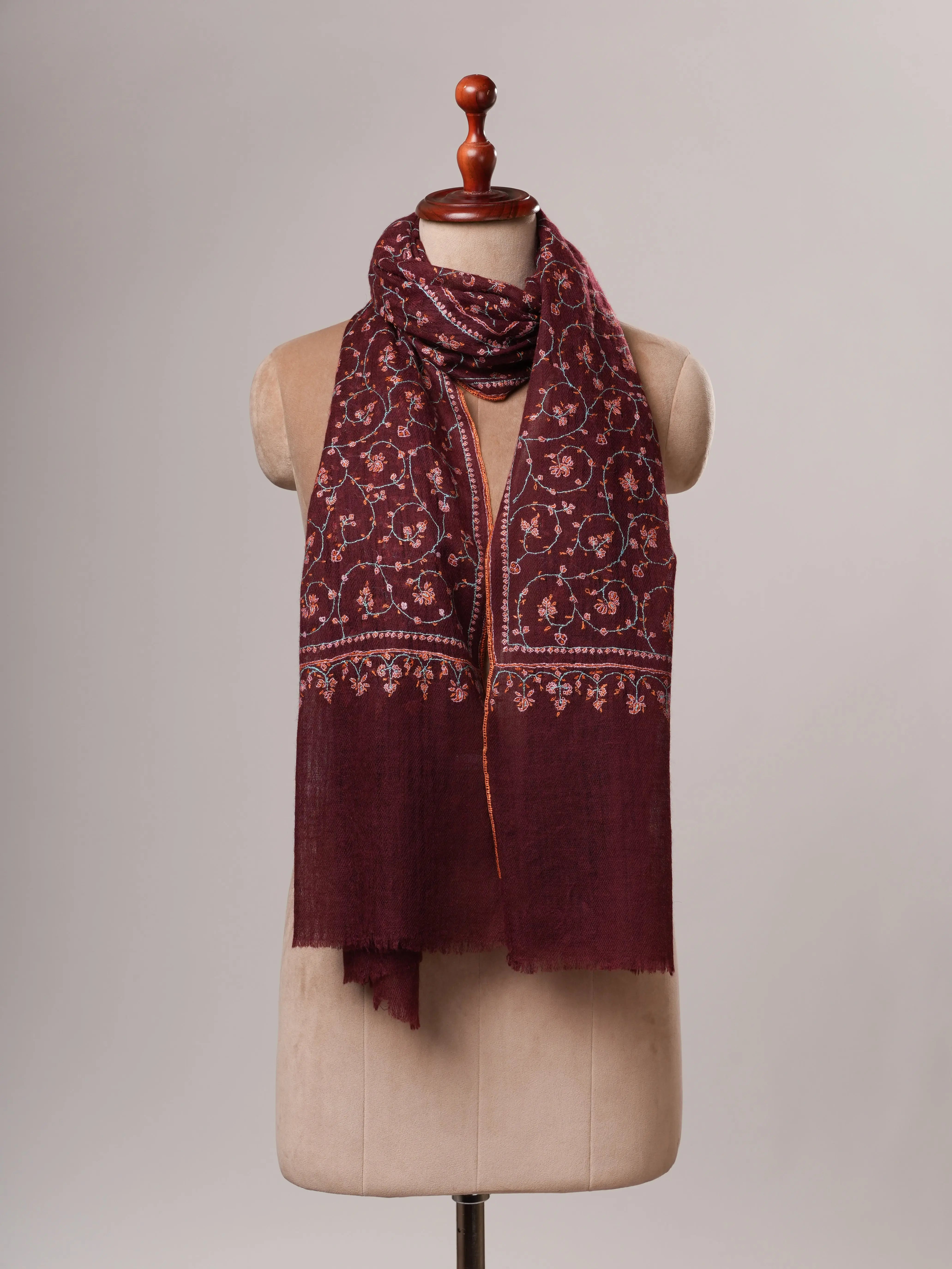 Featherlight Baby Soft Handwoven Cashmere Scarf with Hand Embroidery Shahkaar