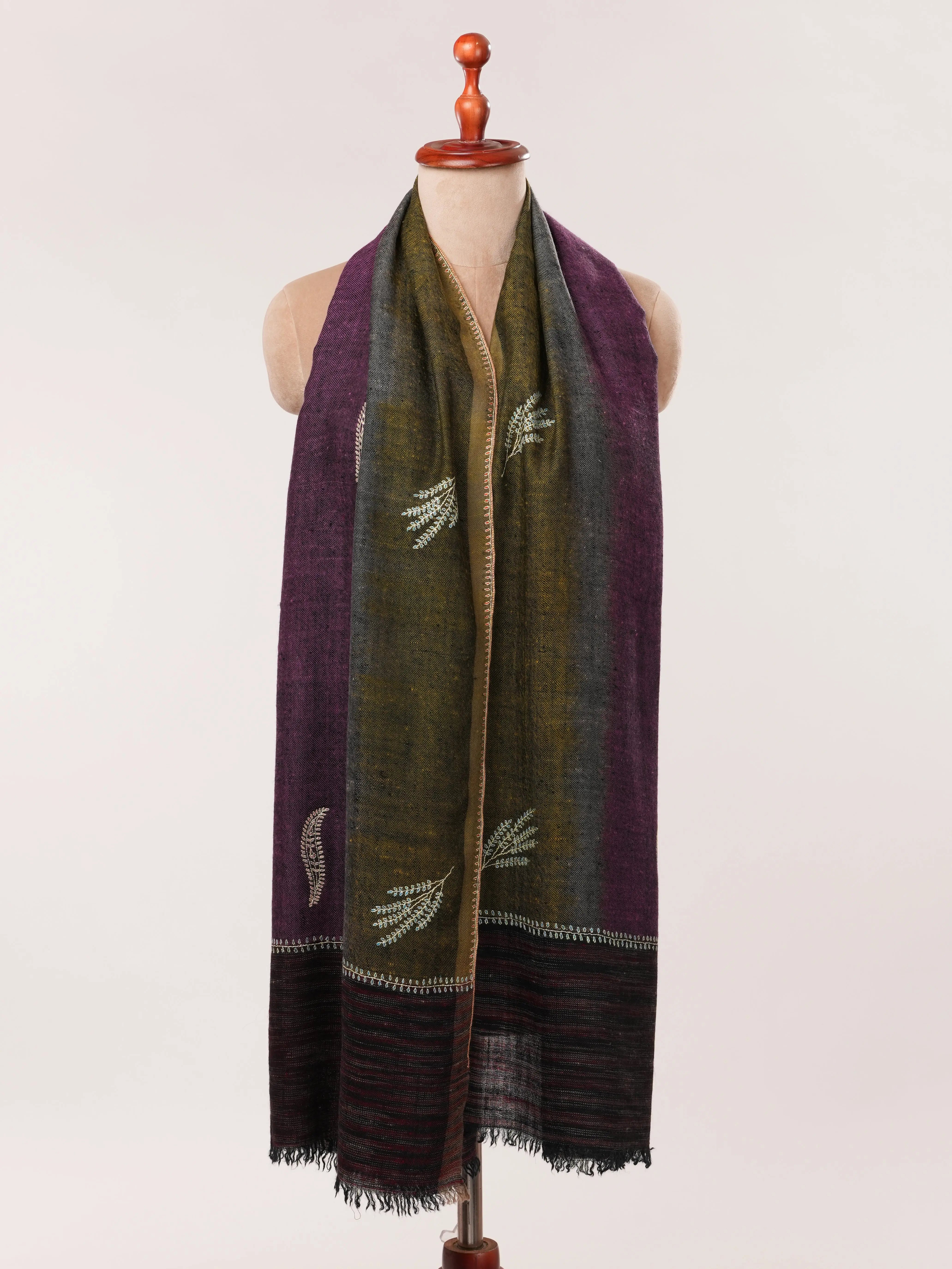 Featherlight Handwoven Cashmere Scarf with Needlework Embroidery Shahkaar.com