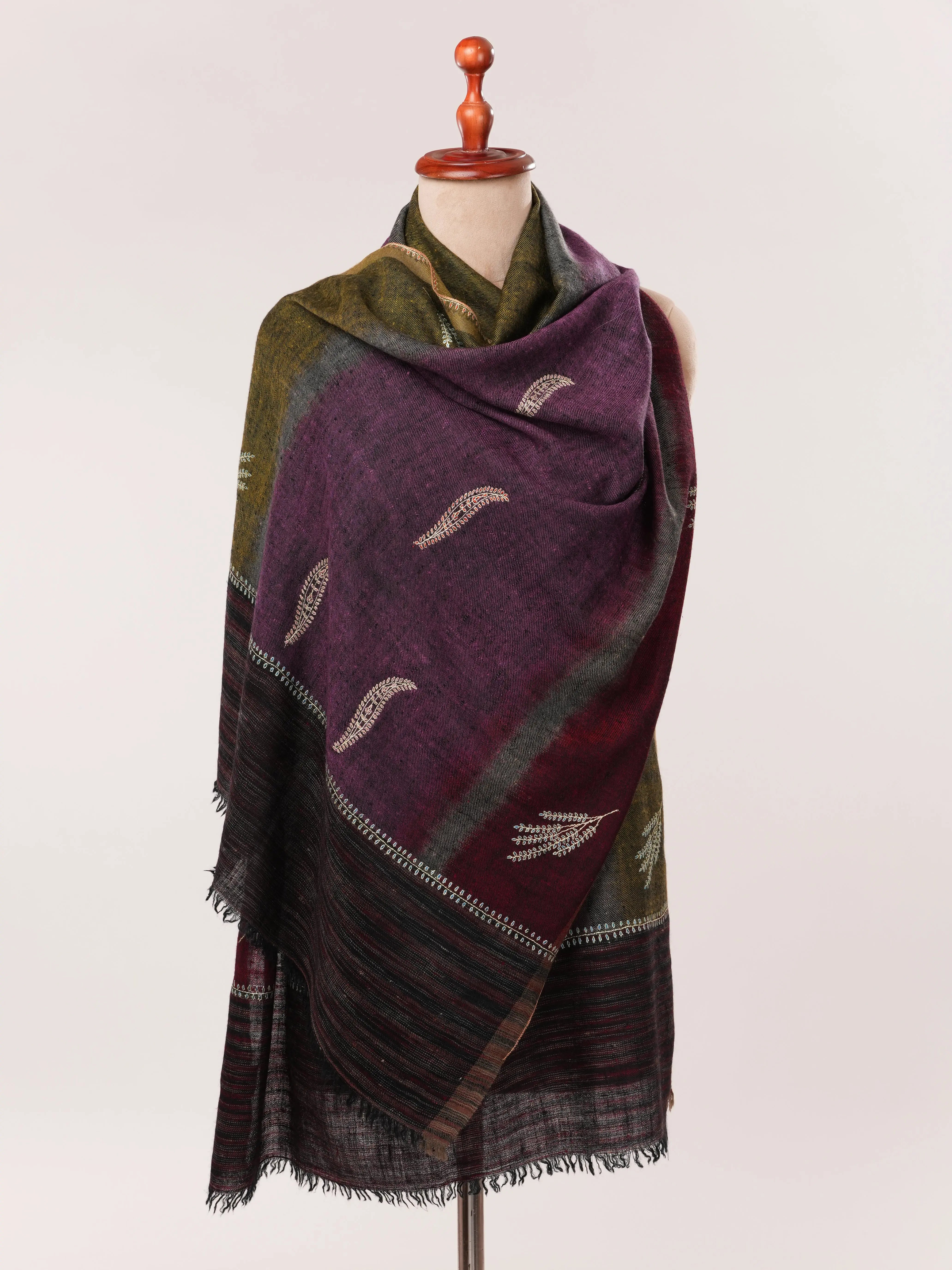 Featherlight Handwoven Cashmere Scarf with Needlework Embroidery Shahkaar.com