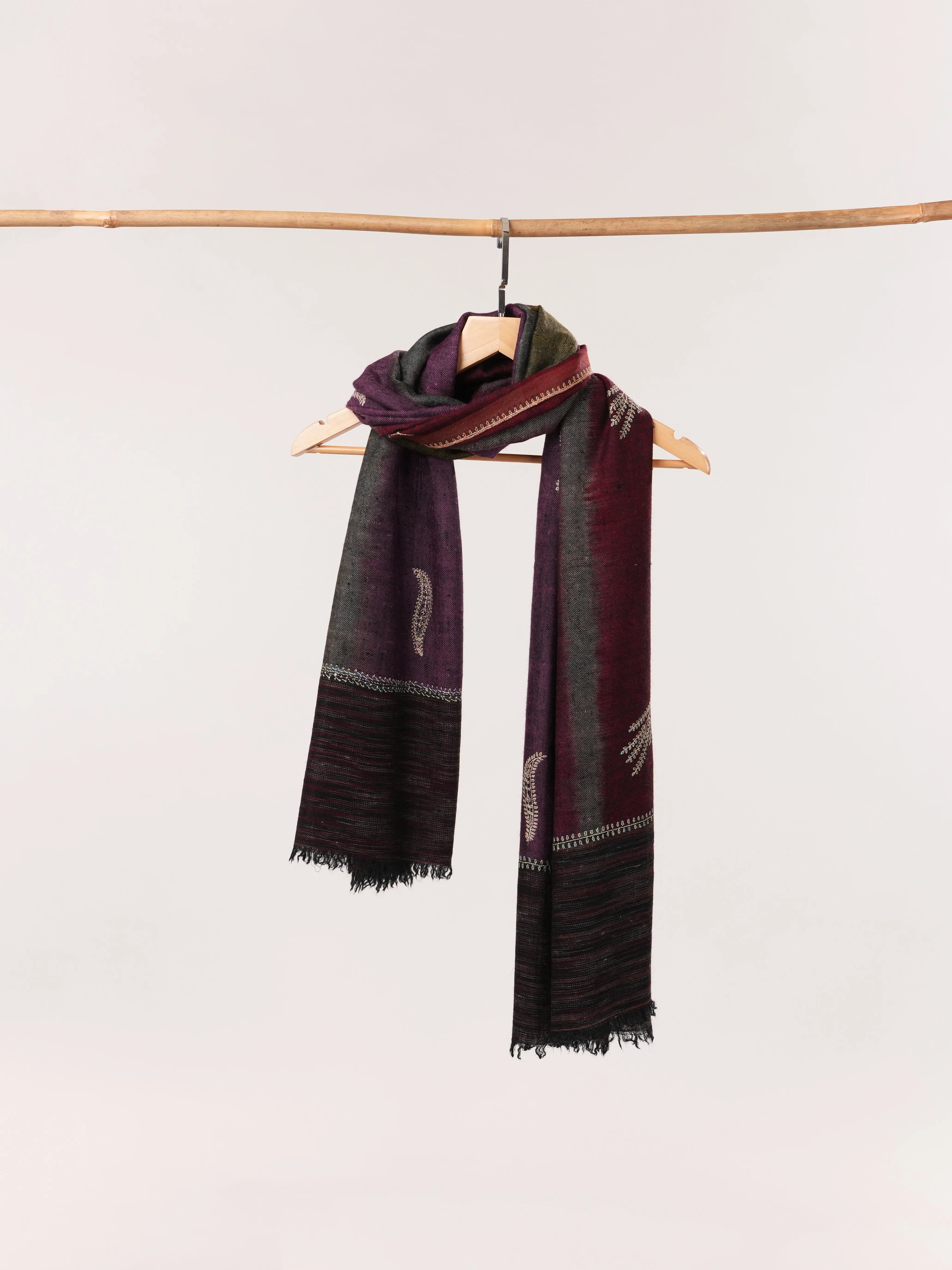 Featherlight Handwoven Cashmere Scarf with Needlework Embroidery Shahkaar.com