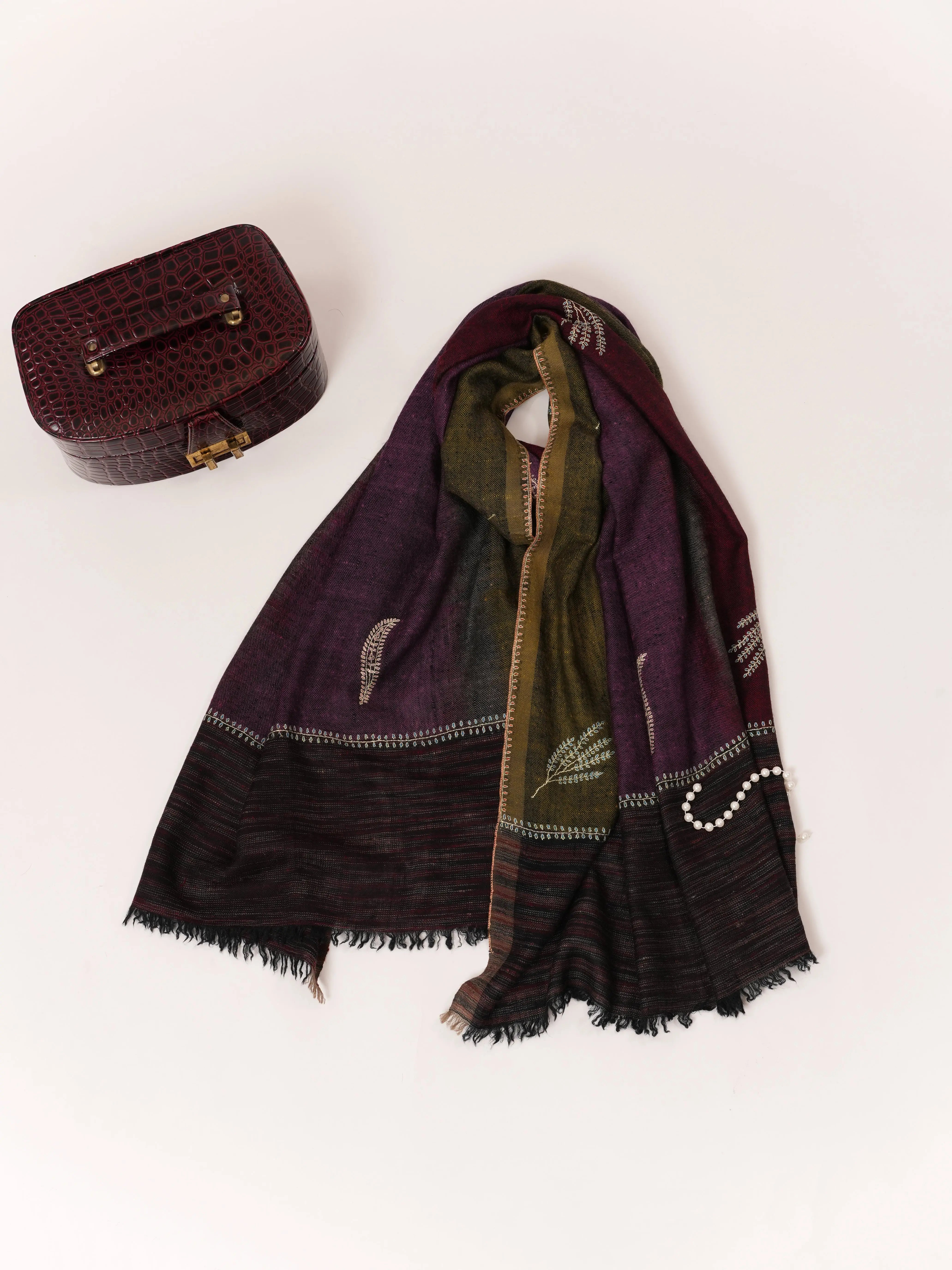 Featherlight Handwoven Cashmere Scarf with Needlework Embroidery Shahkaar.com
