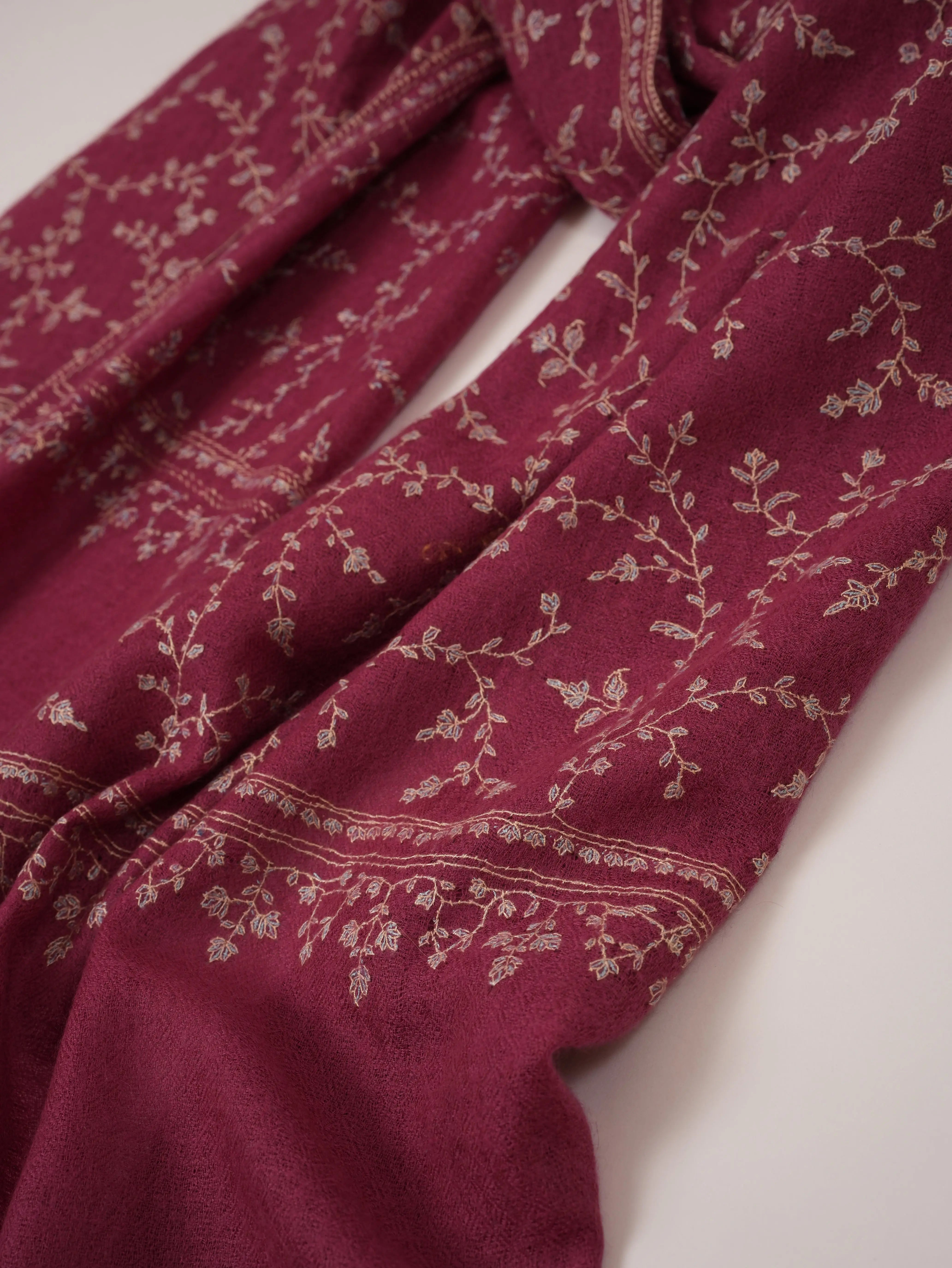 Dusty Raspberry Pink Cashmere Scarf with Hand Embroidery Shahkaar.com