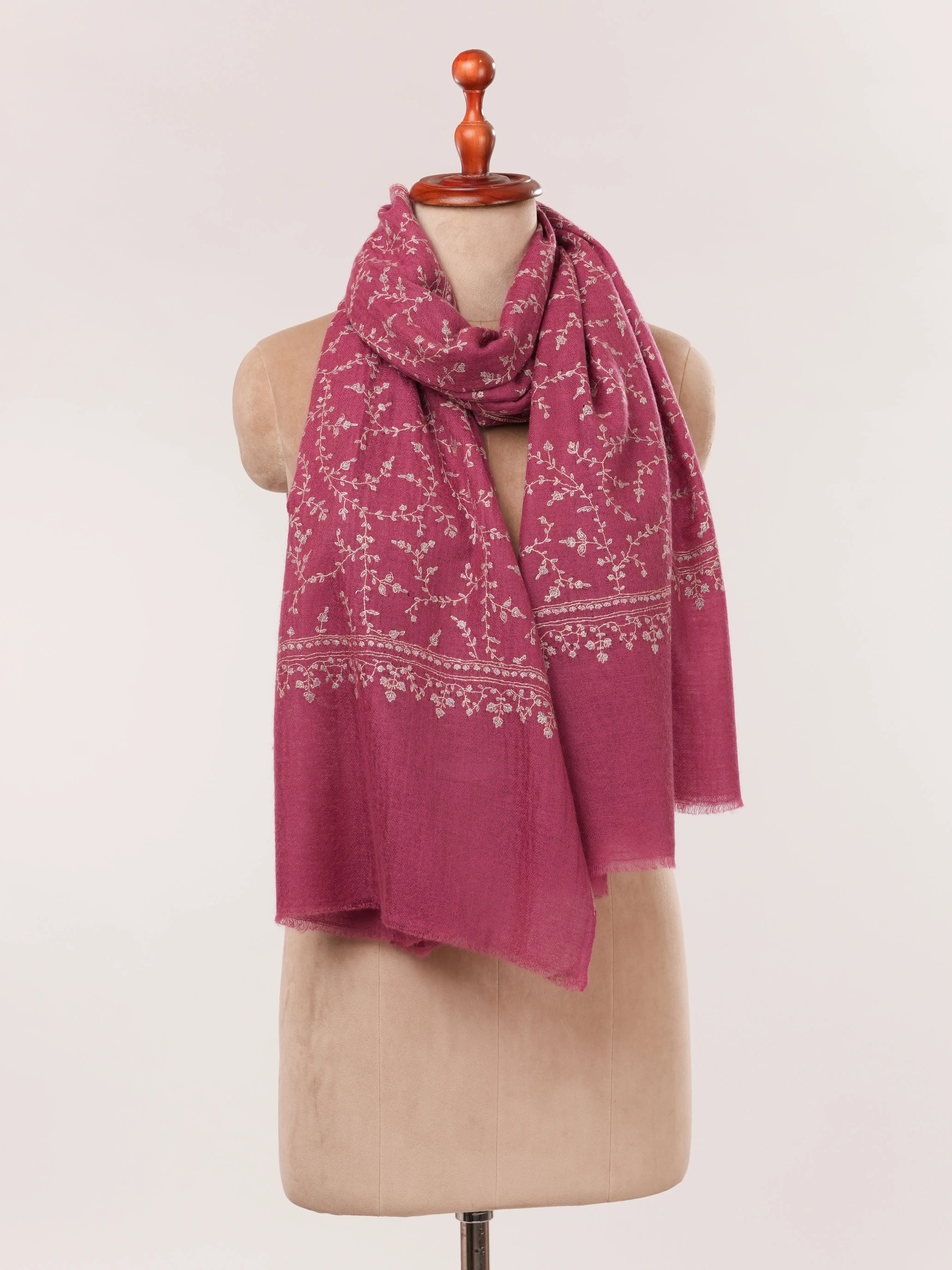 Dusty Raspberry Pink Cashmere Scarf with Hand Embroidery Shahkaar.com