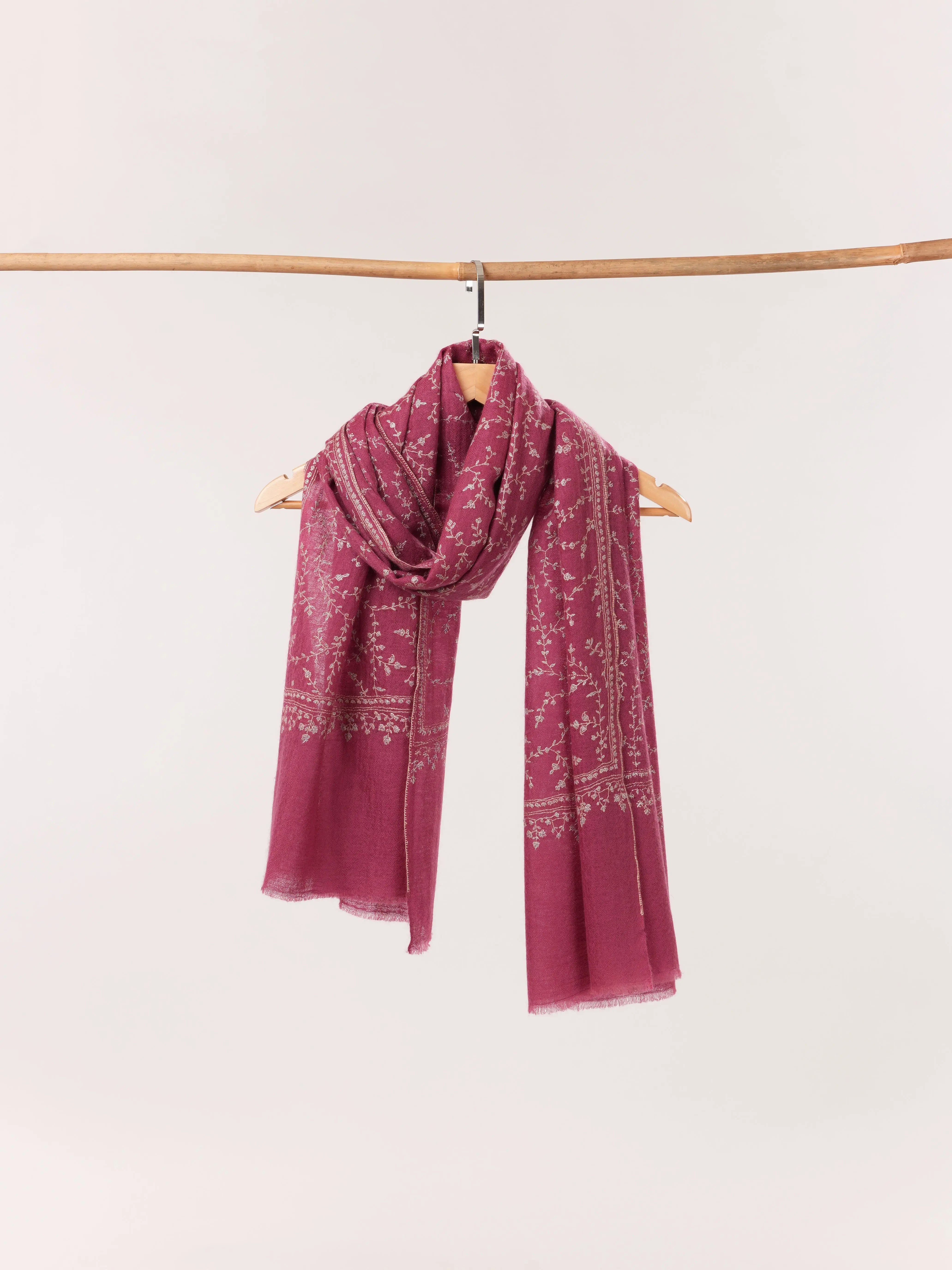 Dusty Raspberry Pink Cashmere Scarf with Hand Embroidery Shahkaar.com