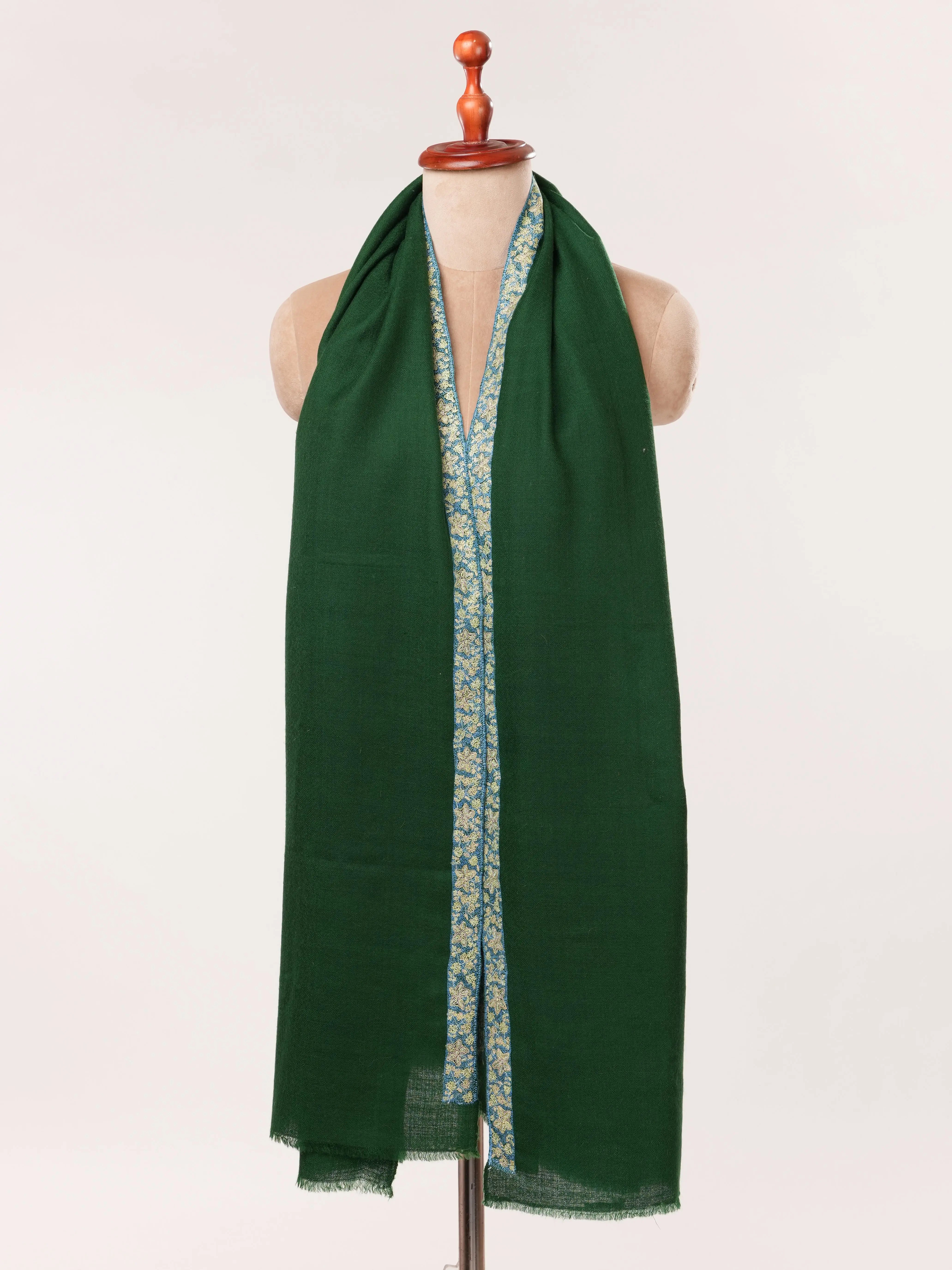 Deep Forest Green Handwoven Indian Cashmere Scarf | Gift For Her