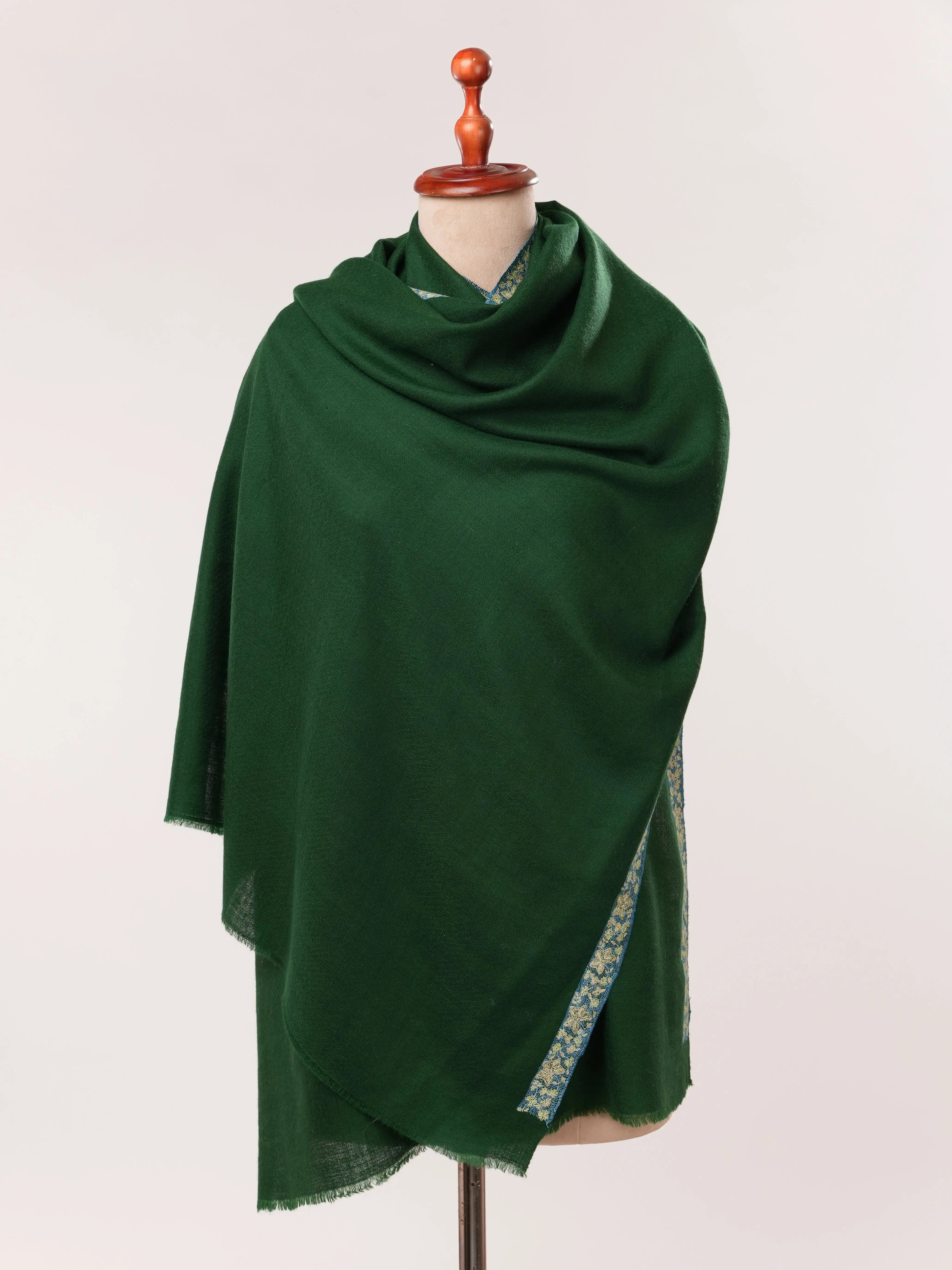 Deep Forest Green Handwoven Indian Cashmere Scarf | Gift For Her