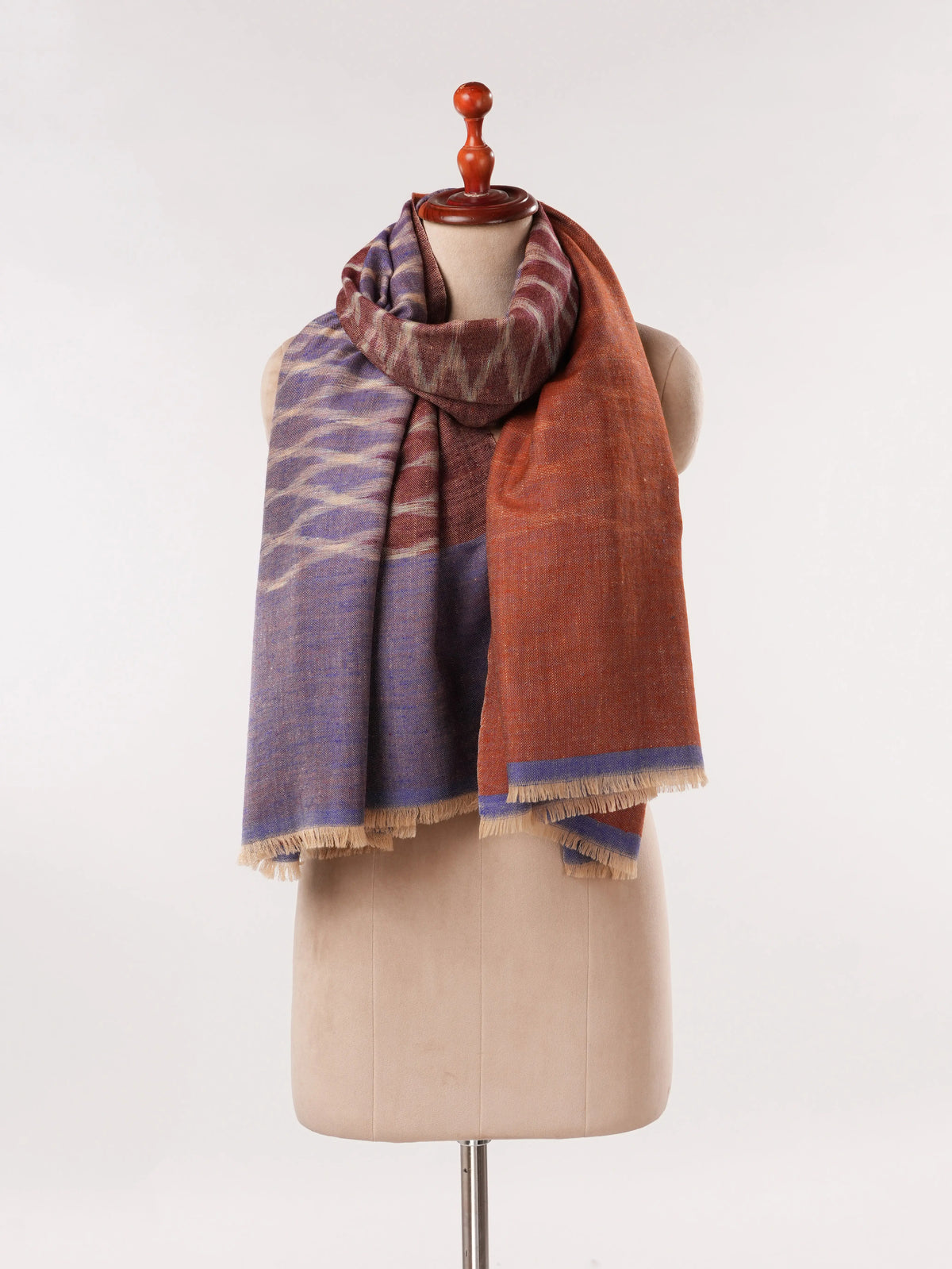Dual Shade Handwoven Original Pashmina Shawl with Ikat Weave