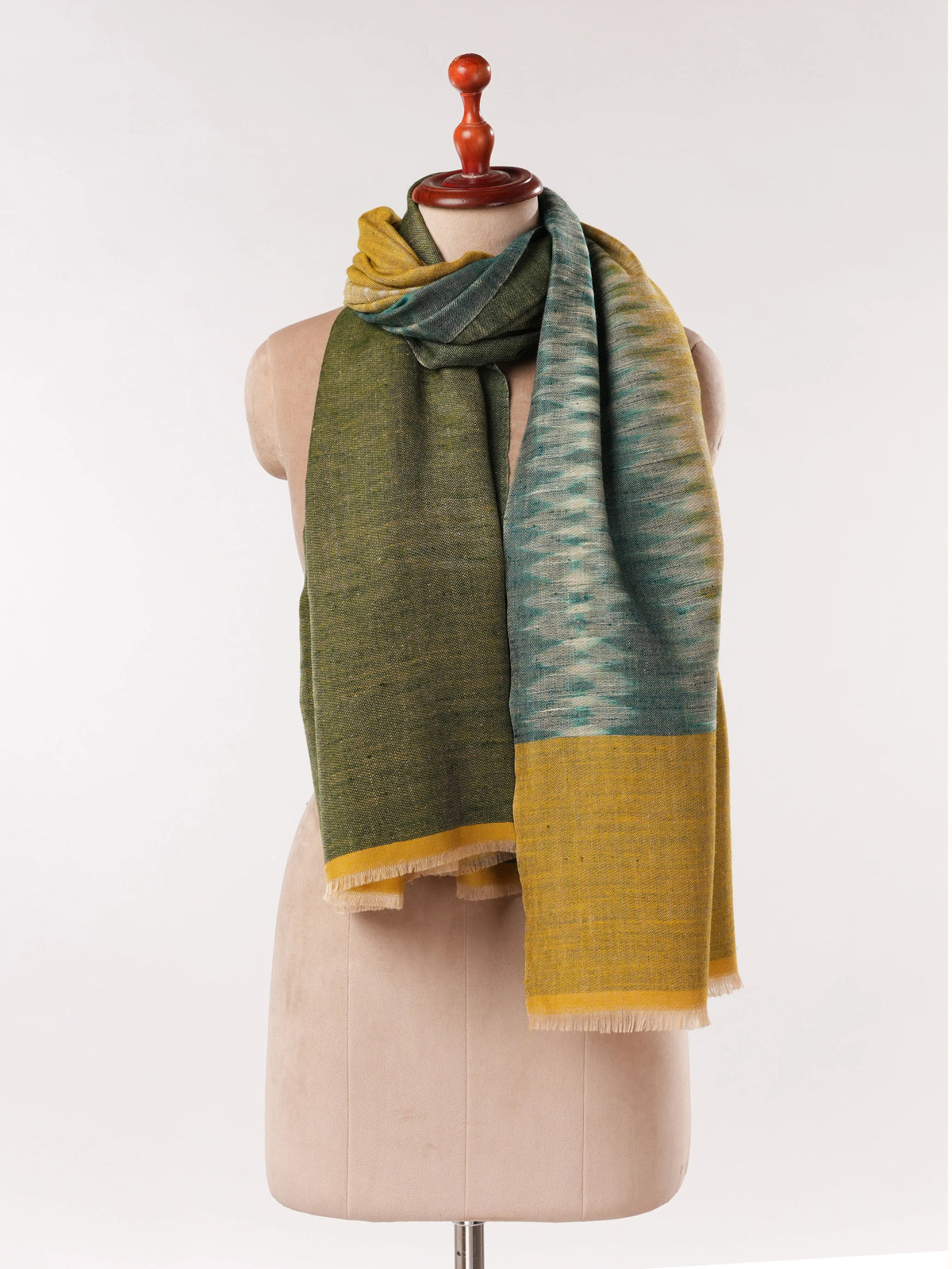 Dual Shade Classic Handwoven Pashmina Shawl with Ikat Weave