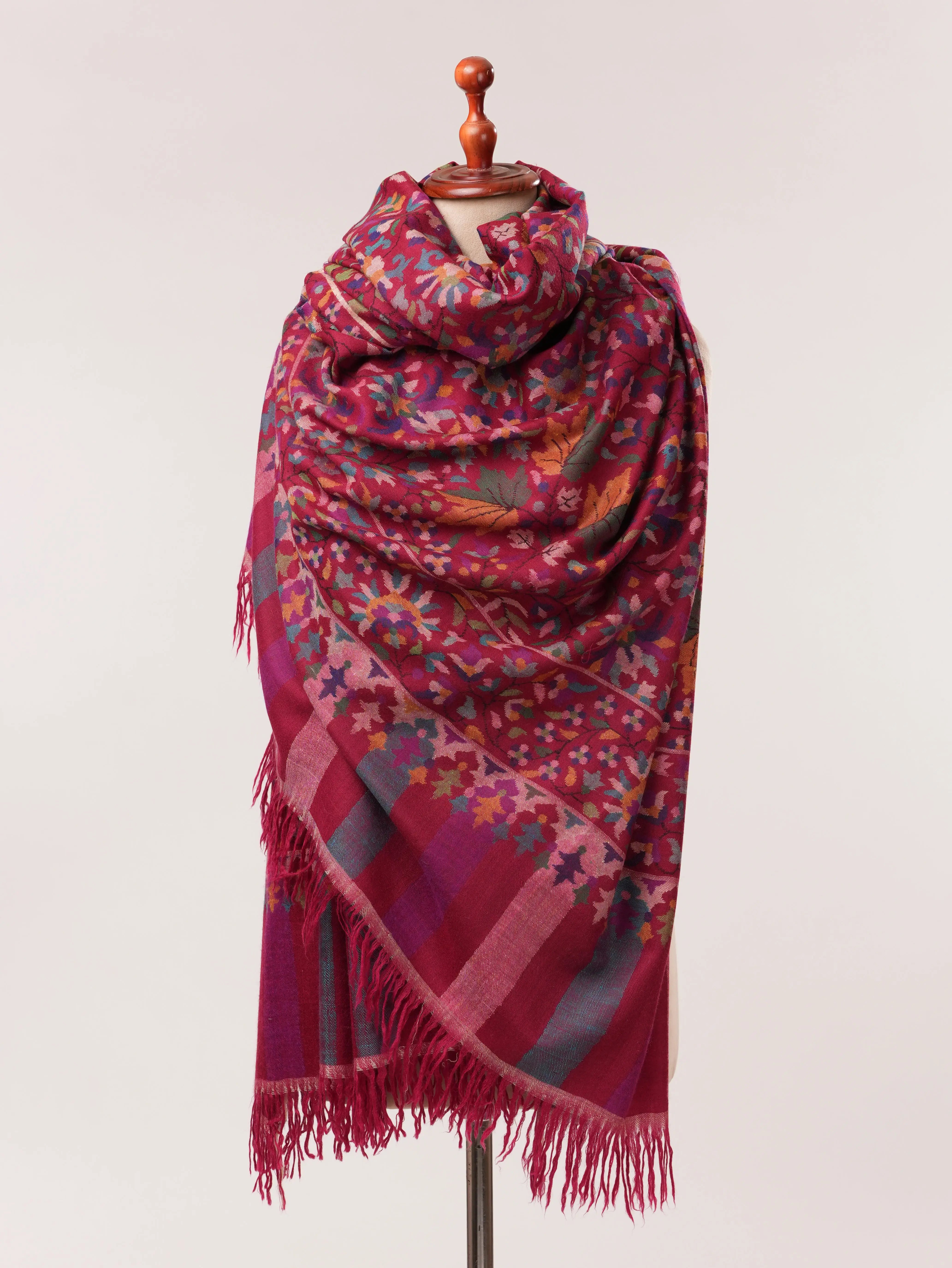 Maroon Flush Handwoven Oversized Kani Pure Pashmina Shawl Shahkaar.com