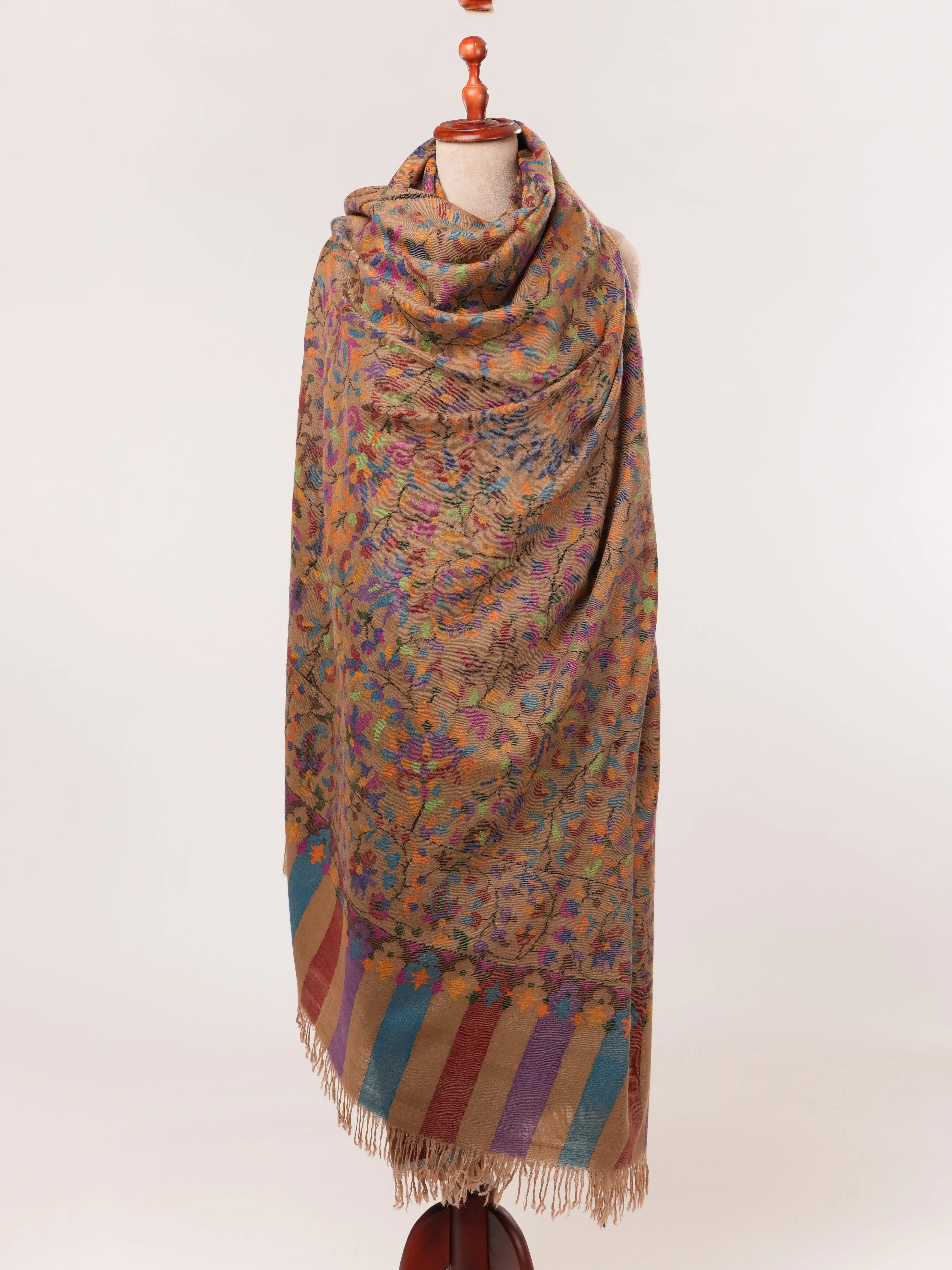 Camel Brown Handwoven Kani Oversized Pashmina Shawl Shahkaar.com