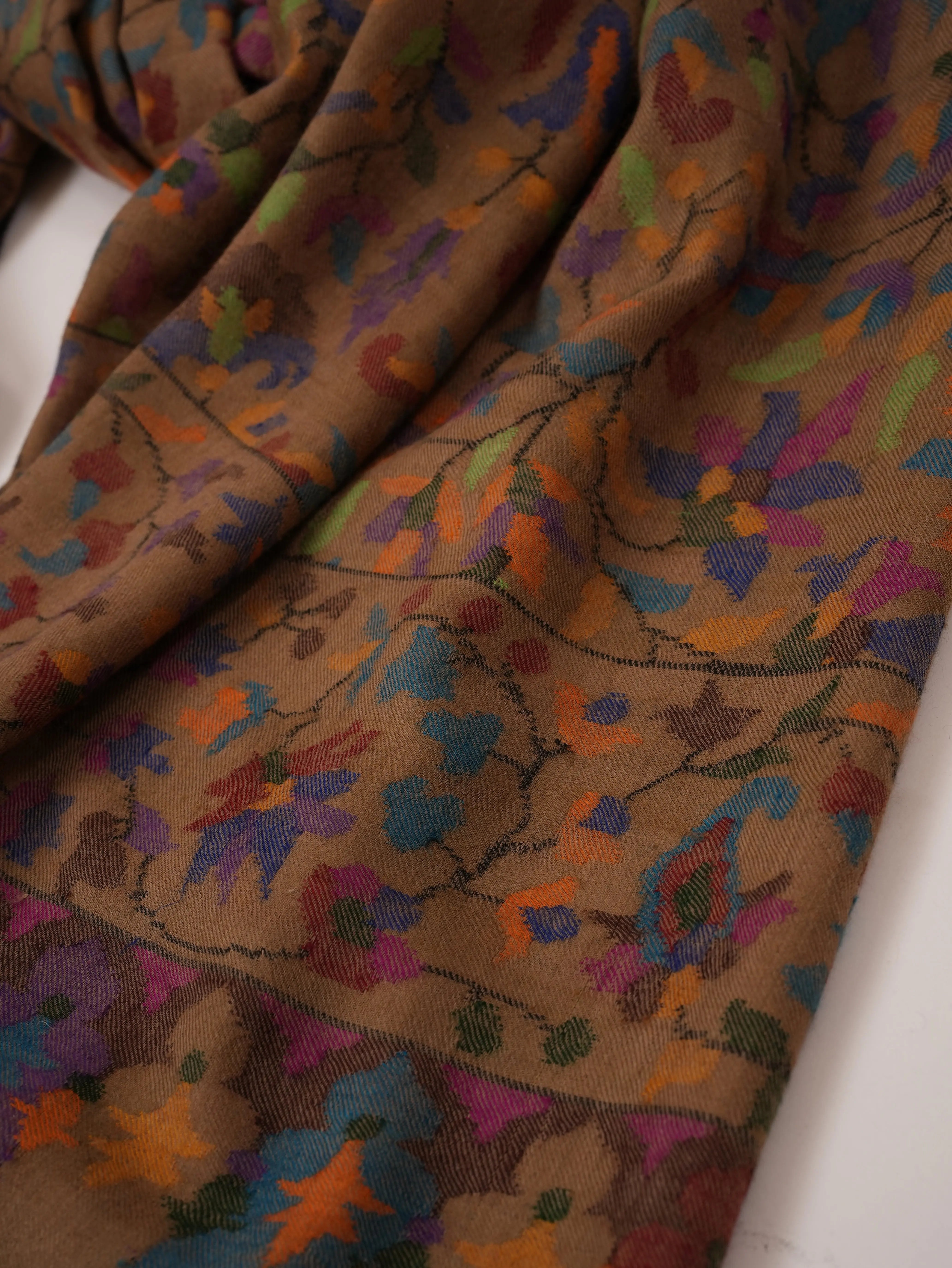 Camel Brown Handwoven Kani Oversized Pashmina Shawl Shahkaar.com