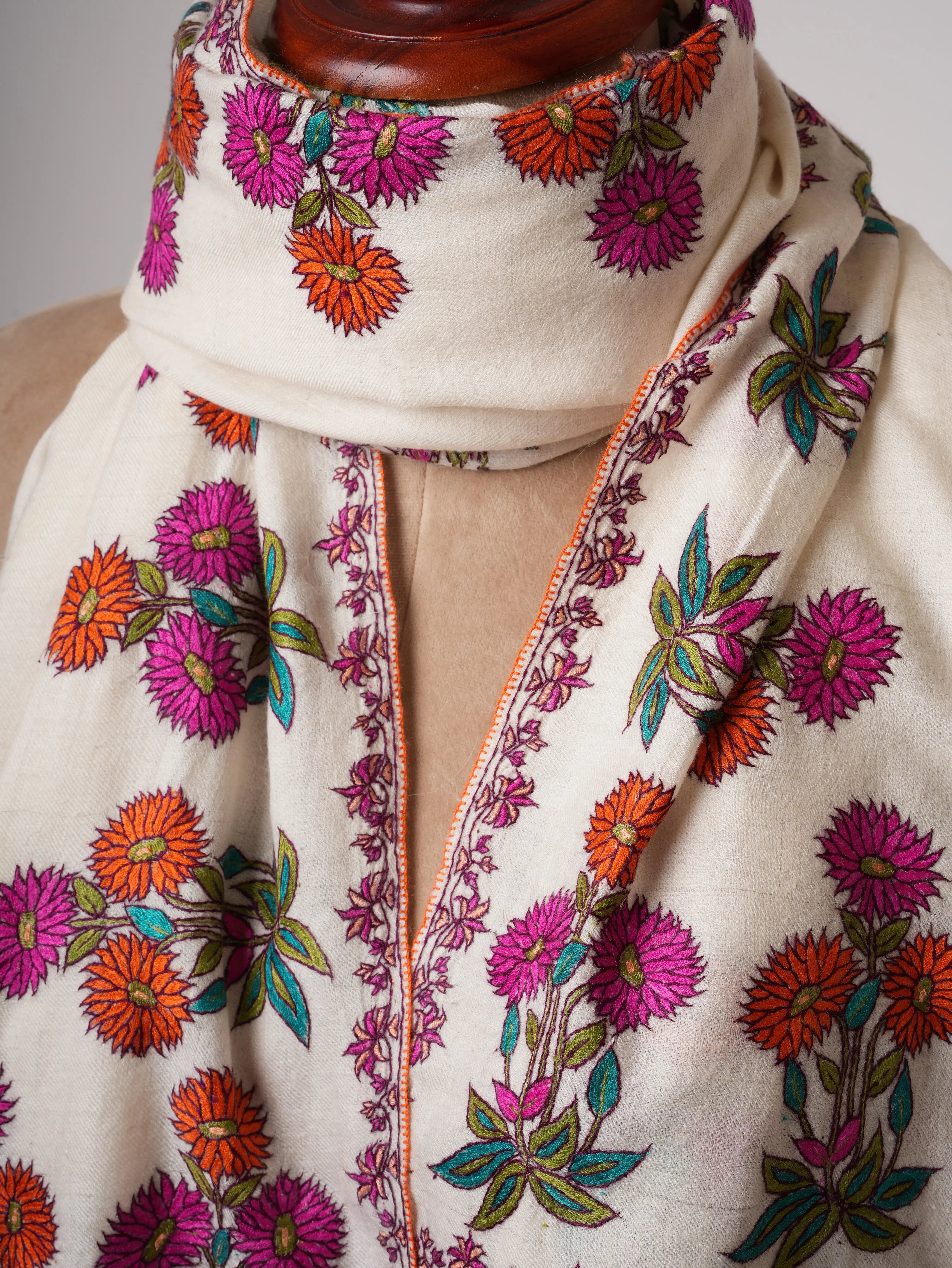 Floral Papier Mache Embroidered Handwoven Pashmina Shawl