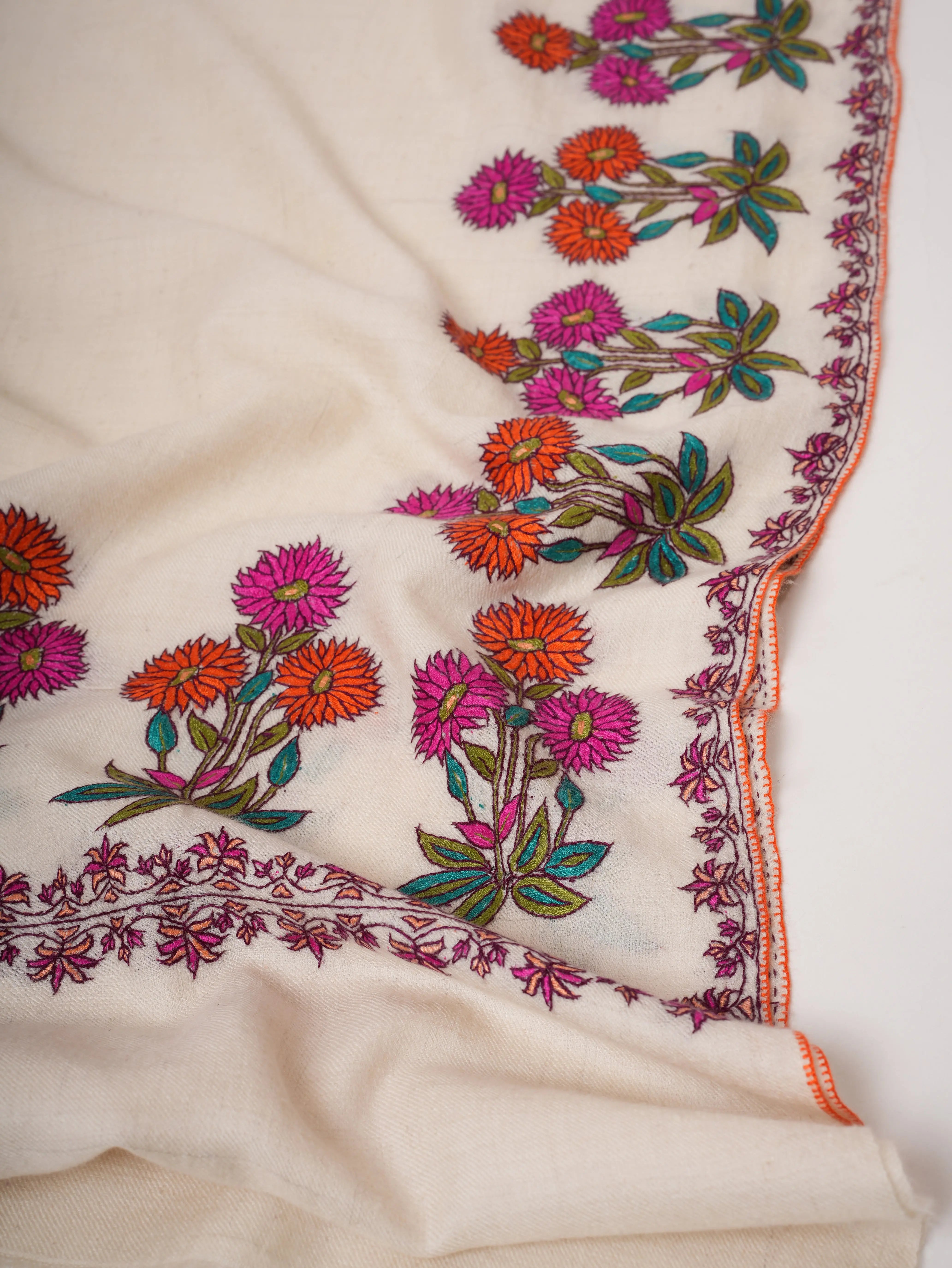 Floral Papier Mache Embroidered Handwoven Pashmina Shawl