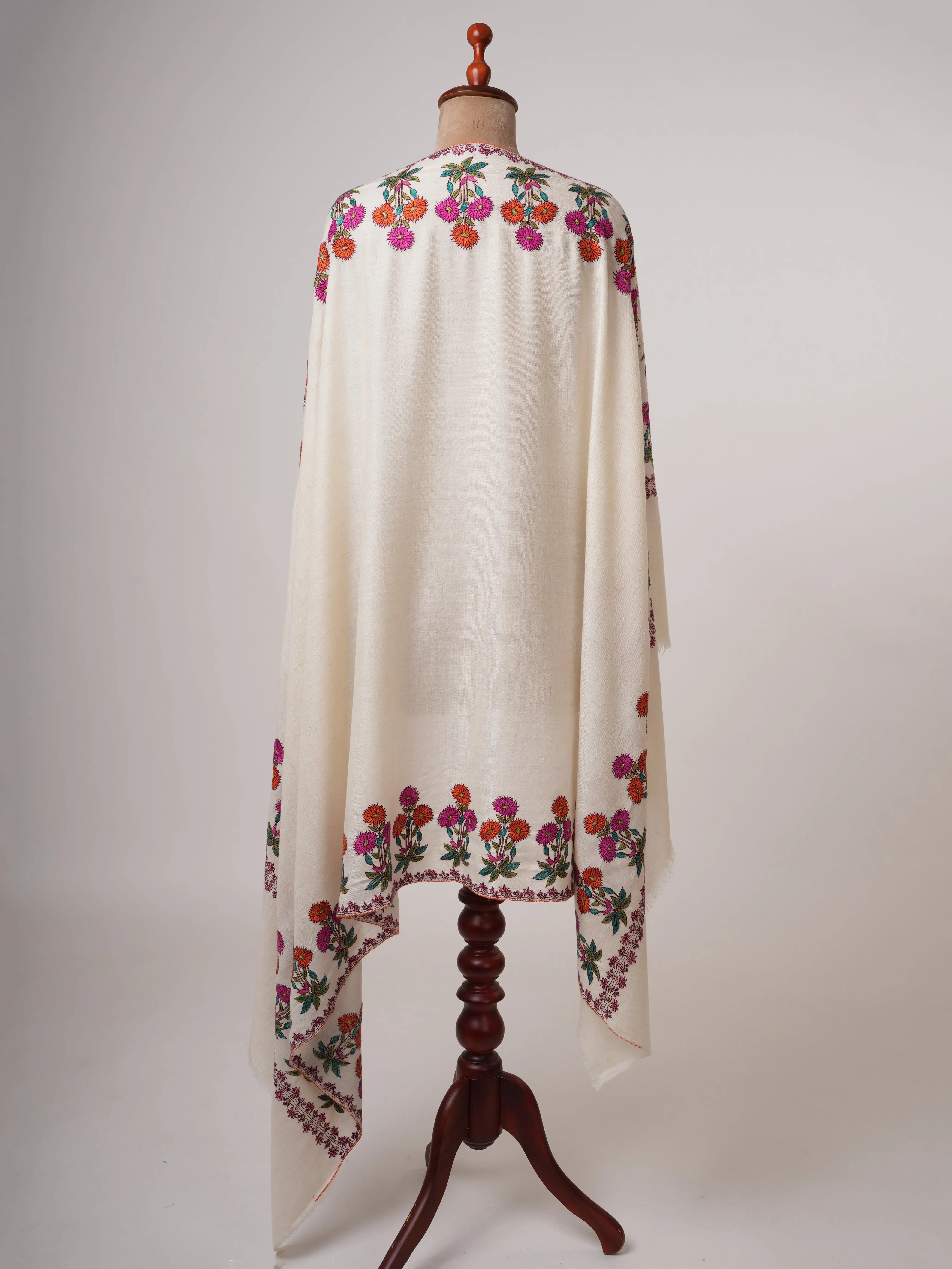 Floral Papier Mache Embroidered Handwoven Pashmina Shawl