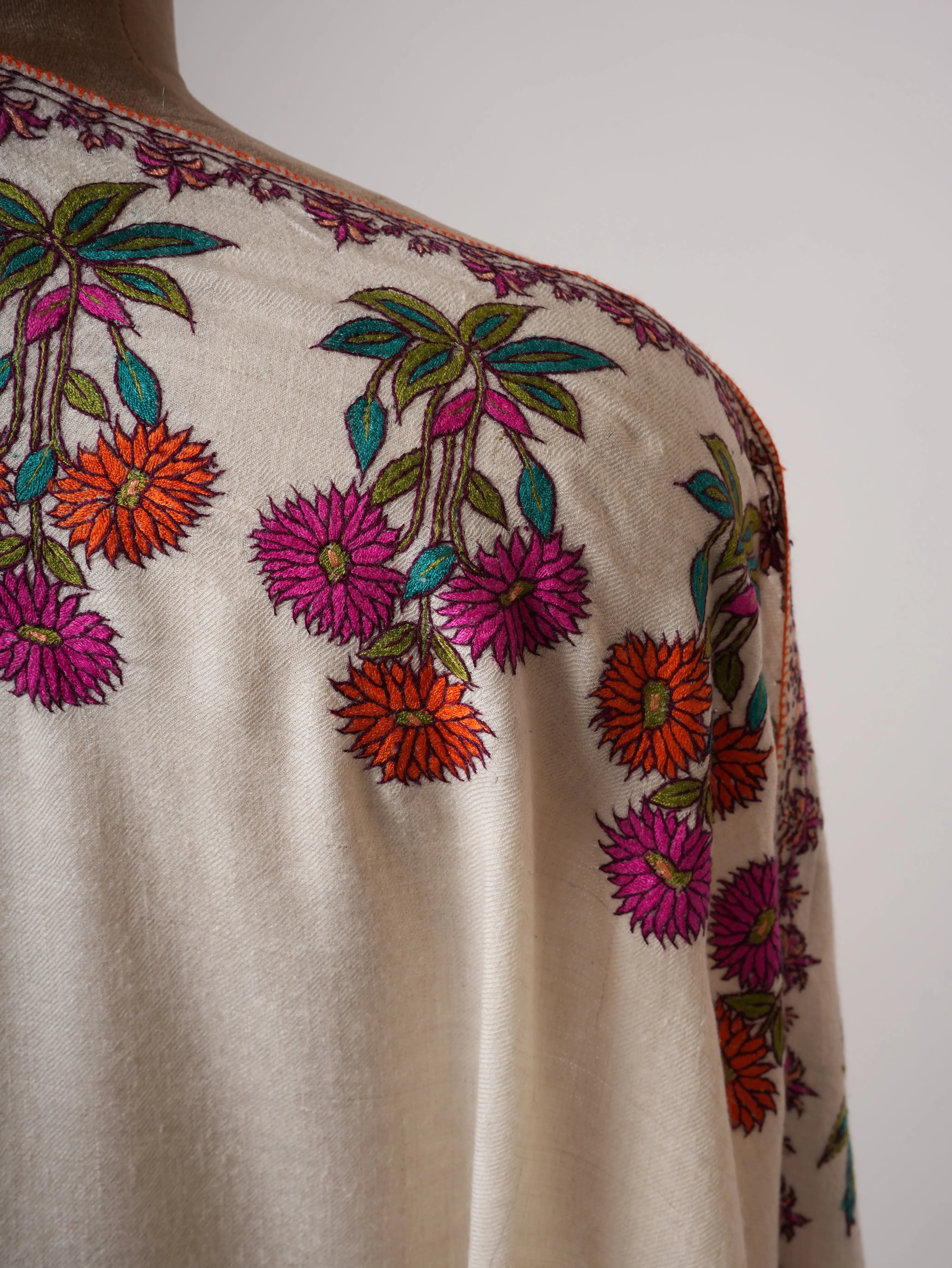Floral Papier Mache Embroidered Handwoven Pashmina Shawl