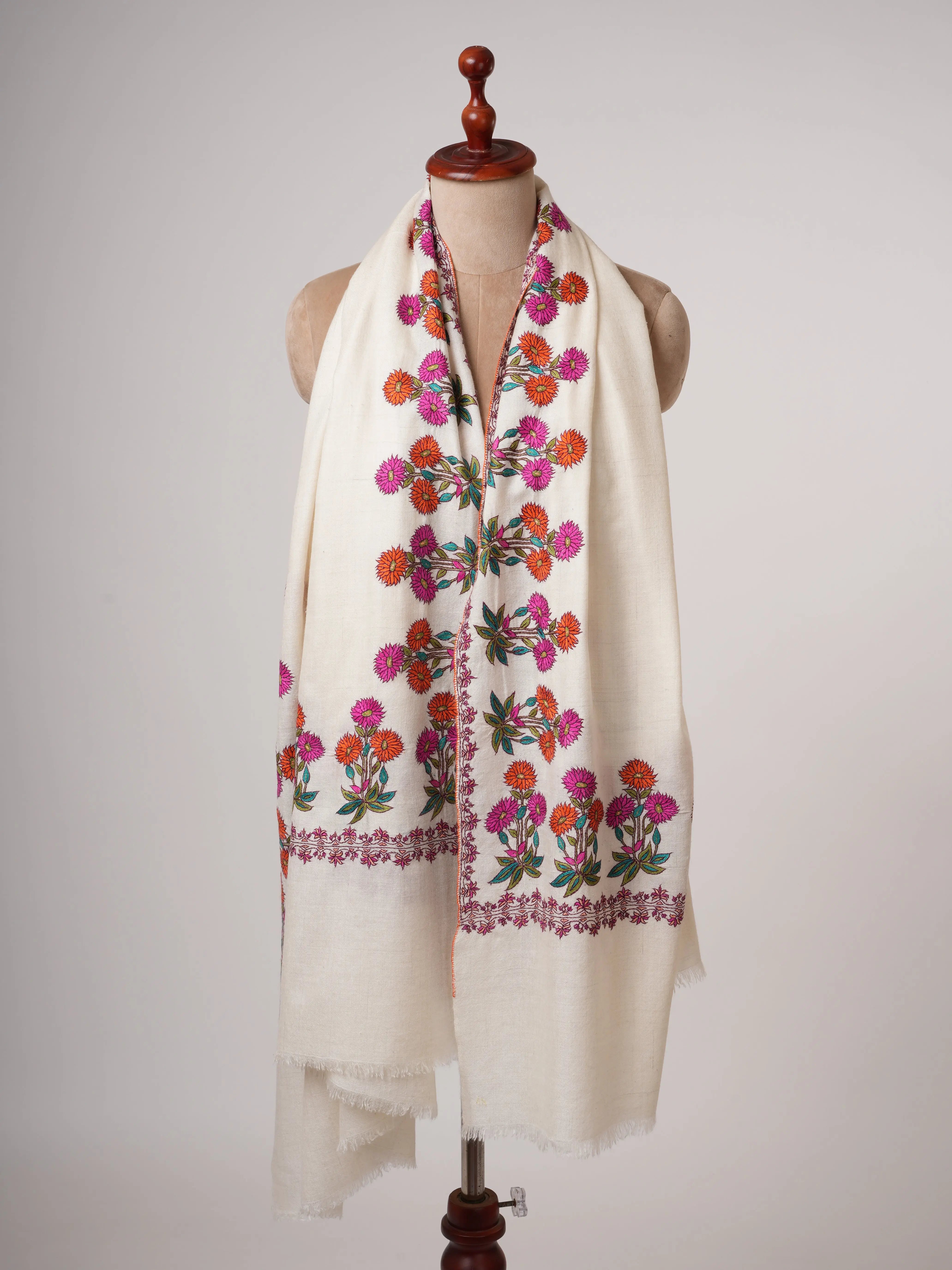 Floral Papier Mache Embroidered Handwoven Pashmina Shawl