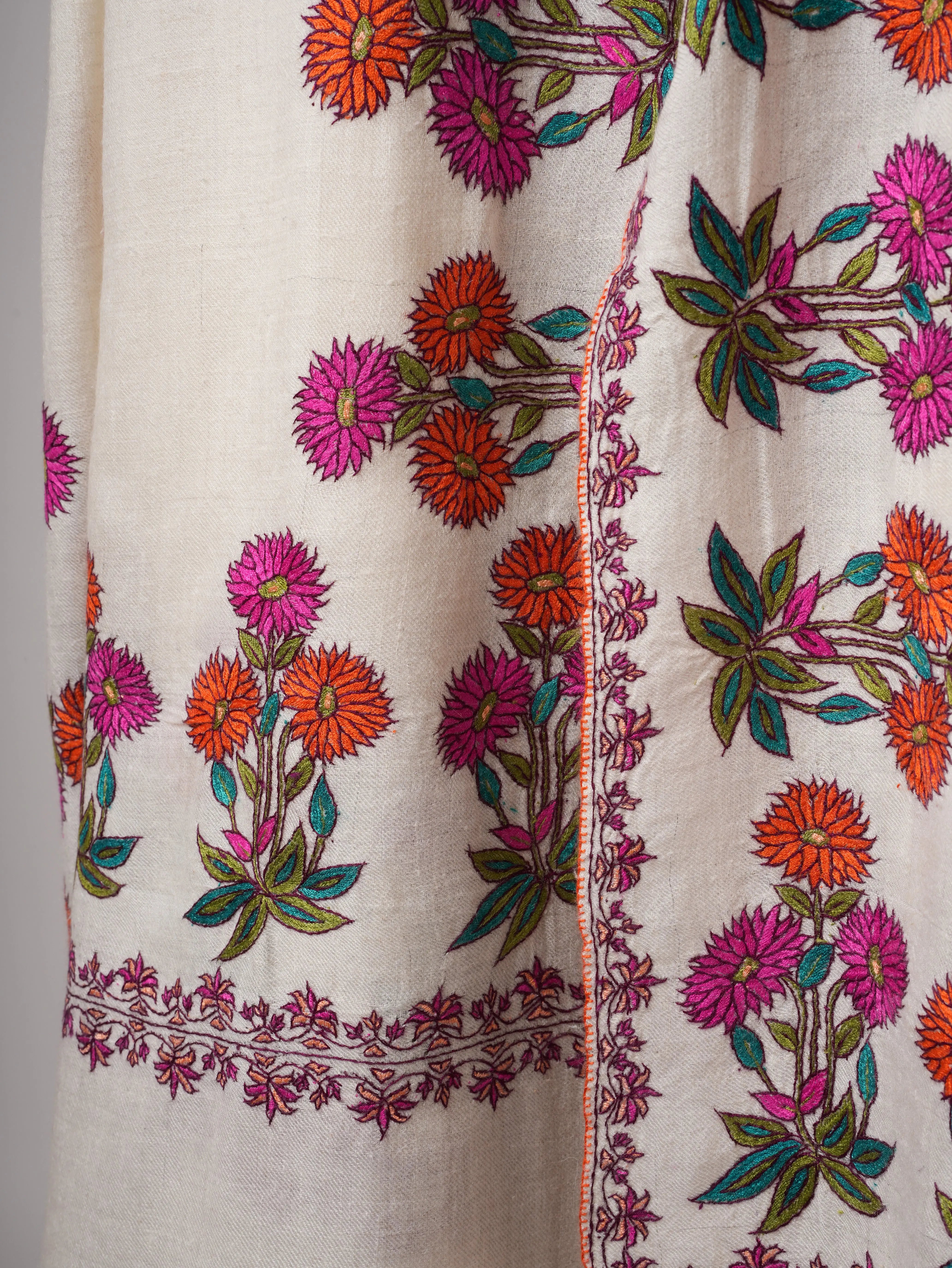 Floral Papier Mache Embroidered Handwoven Pashmina Shawl