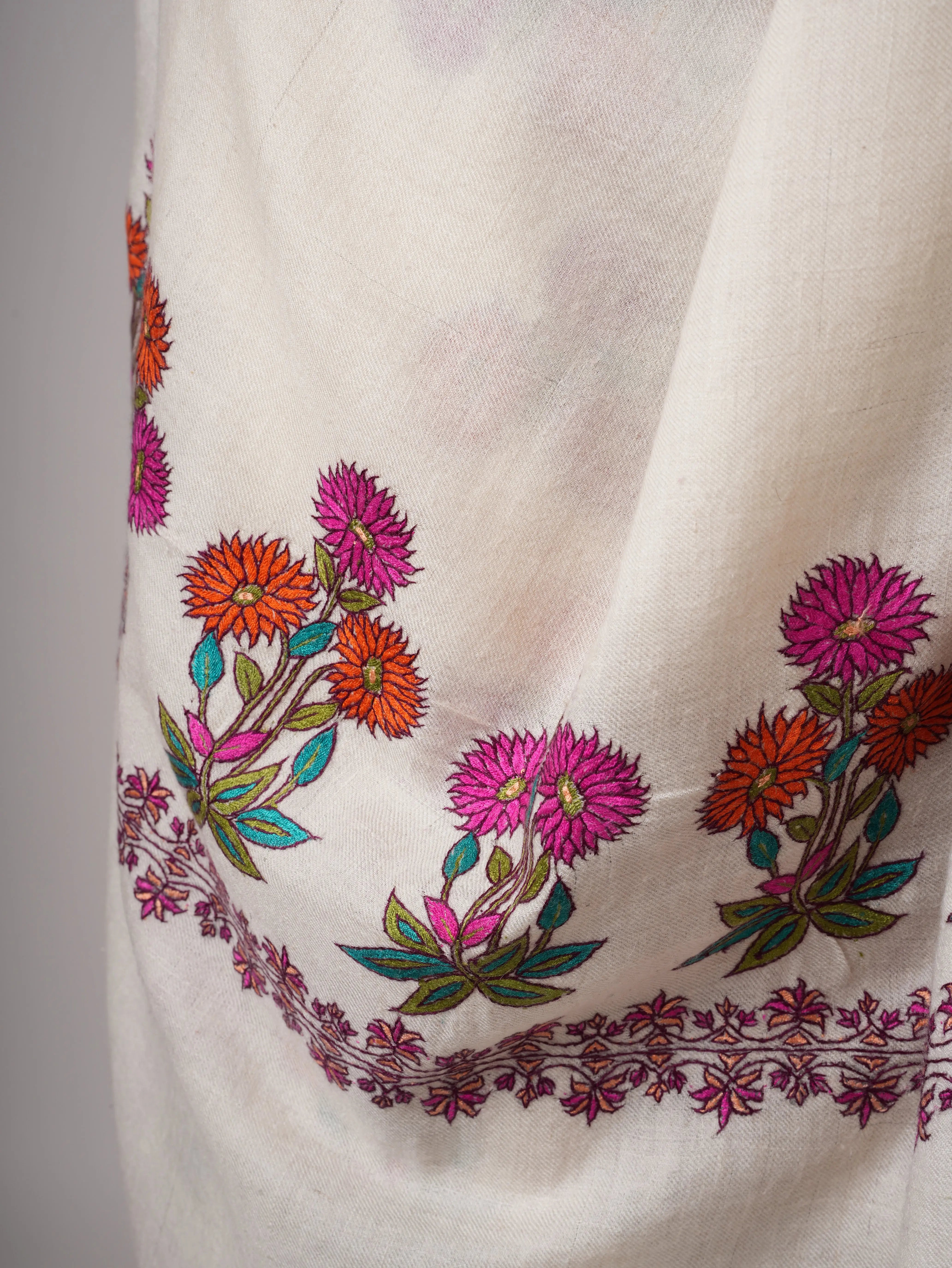 Floral Papier Mache Embroidered Handwoven Pashmina Shawl