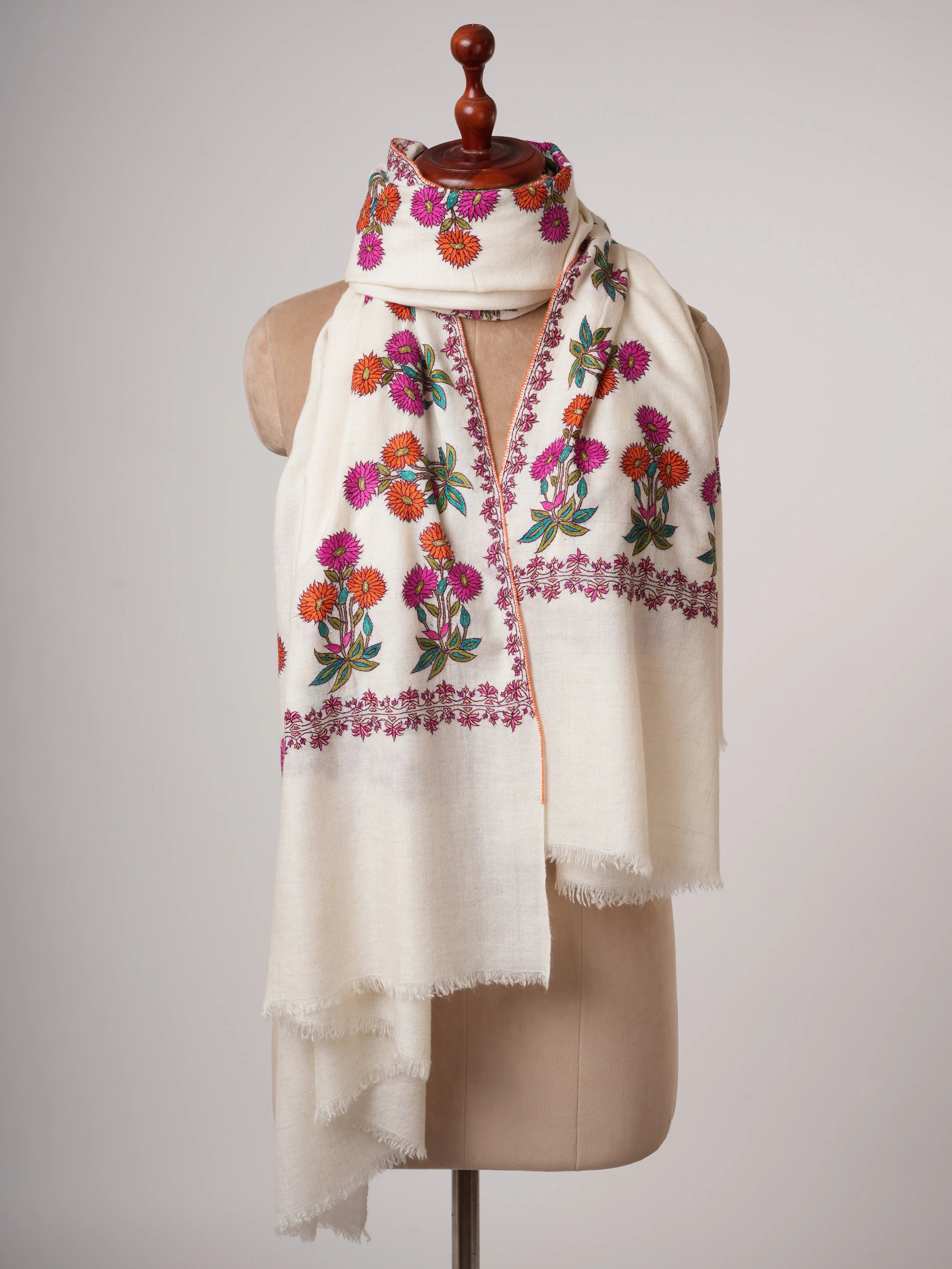 Floral Papier Mache Embroidered Handwoven Pashmina Shawl