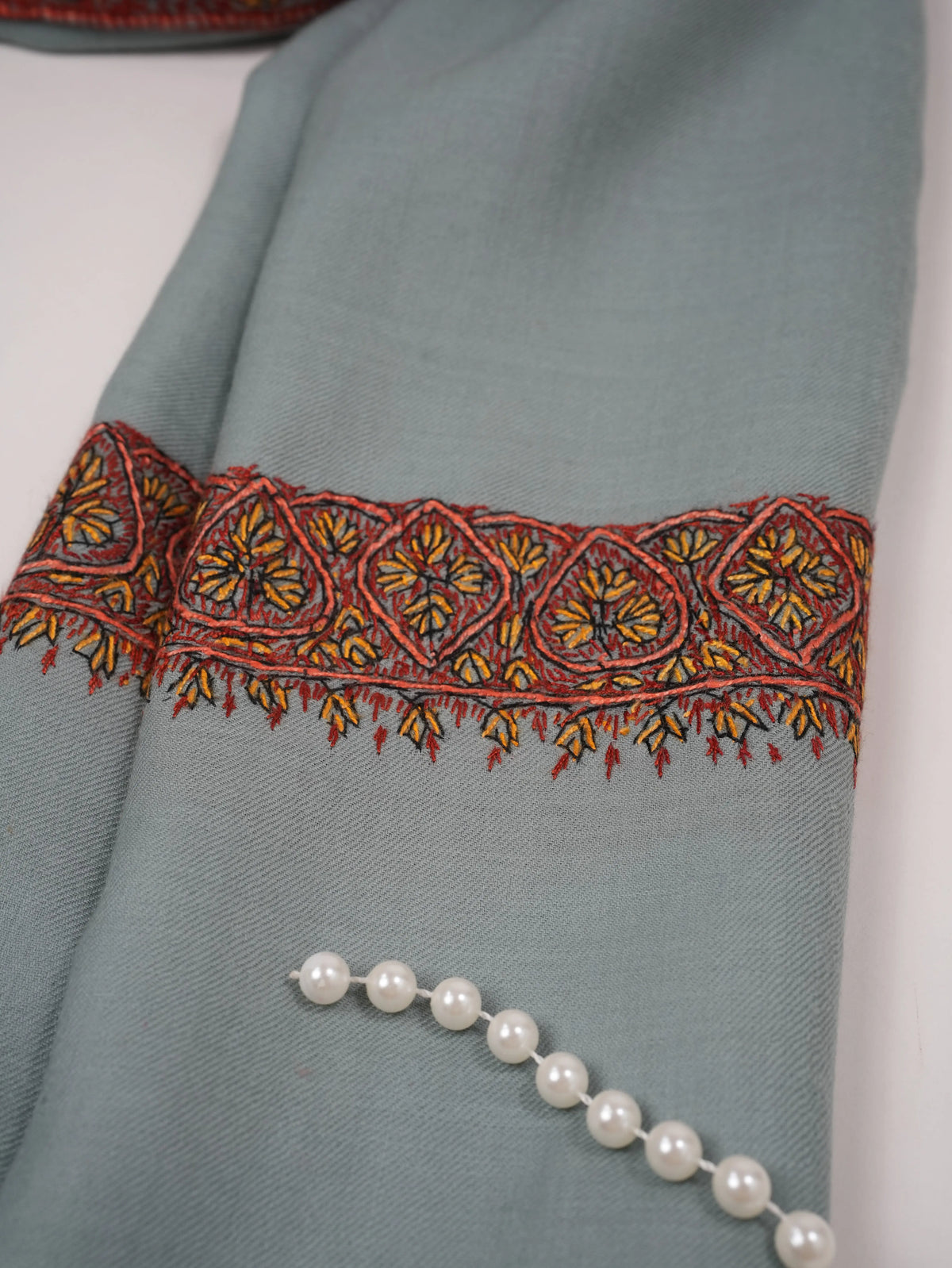 Fine Wool Shawl with Kashmiri Neemdaur Hand Sozni Embroidery Shahkaar.com