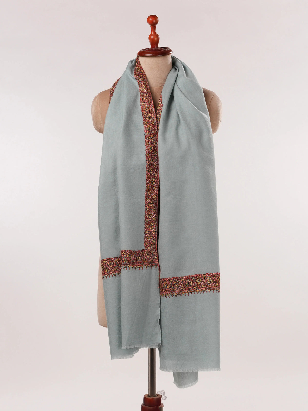 Fine Wool Shawl with Kashmiri Neemdaur Hand Sozni Embroidery Shahkaar.com