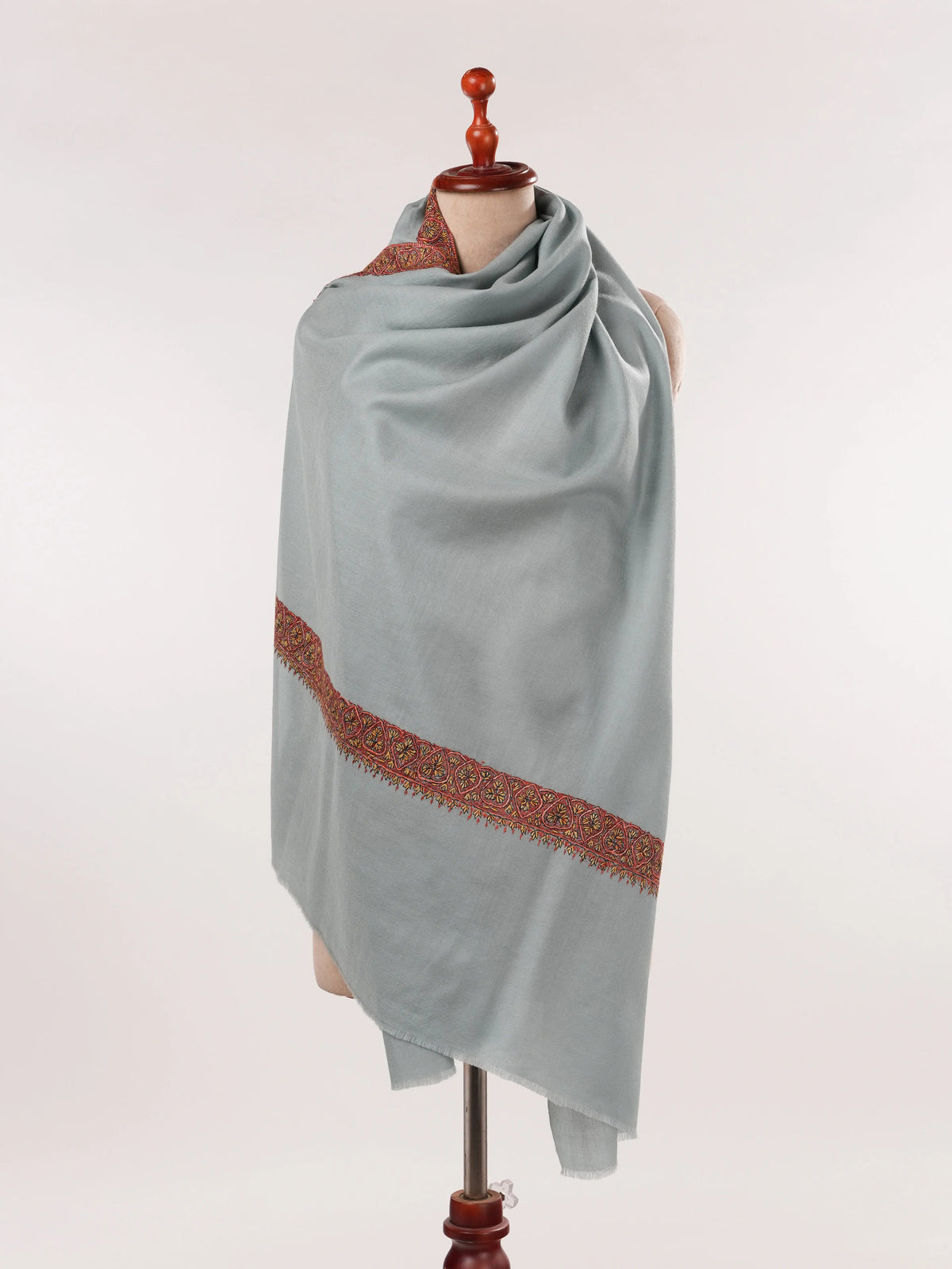 Fine Wool Shawl with Kashmiri Neemdaur Hand Sozni Embroidery Shahkaar.com