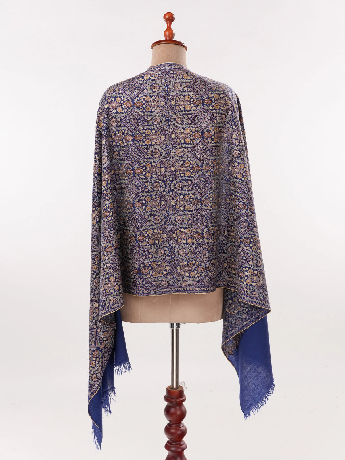 Deep Blue Cashmere Scarf with Hook Embroidery