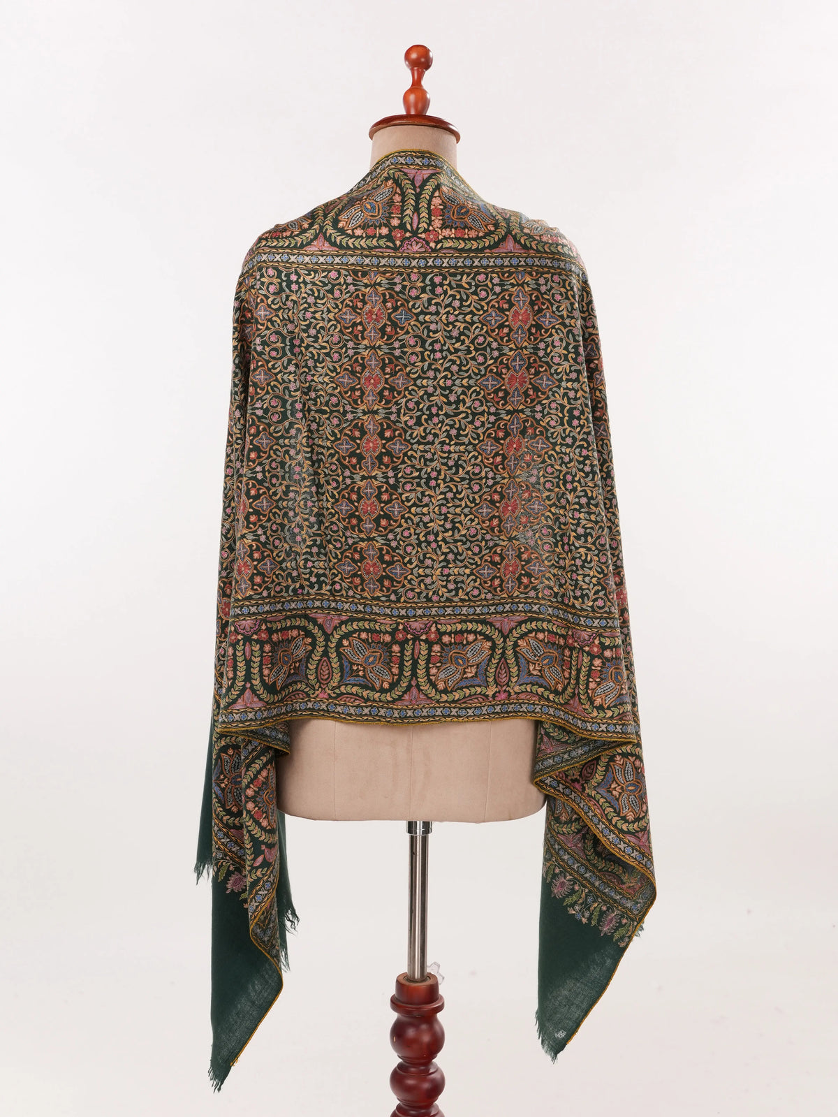 Dark Green Authentic Cashmere Scarf with Hook Embroidery