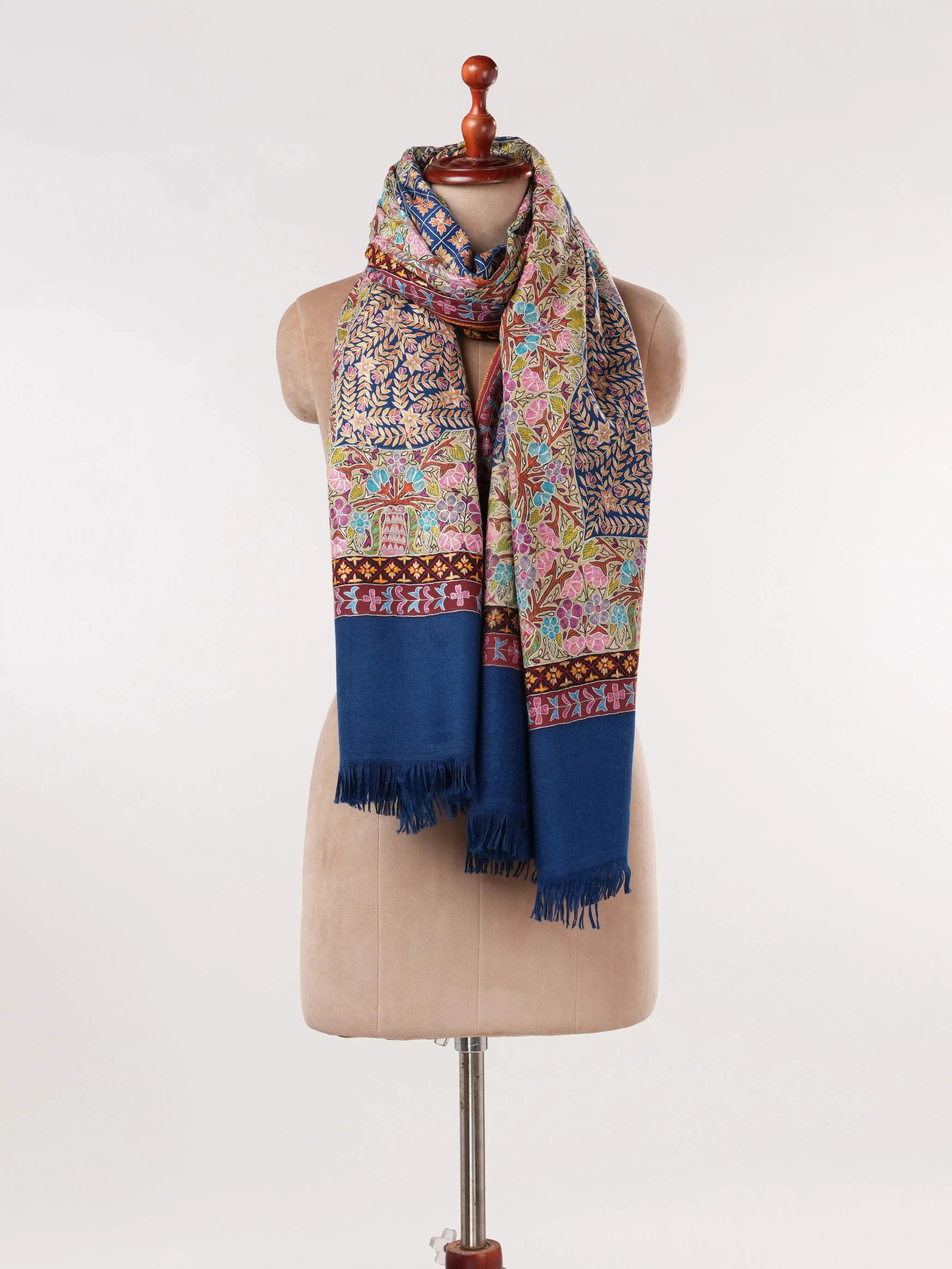 Traditional Kalamkari Hand Embroidered Handwoven Pashmina Shawl Shahkaar.com