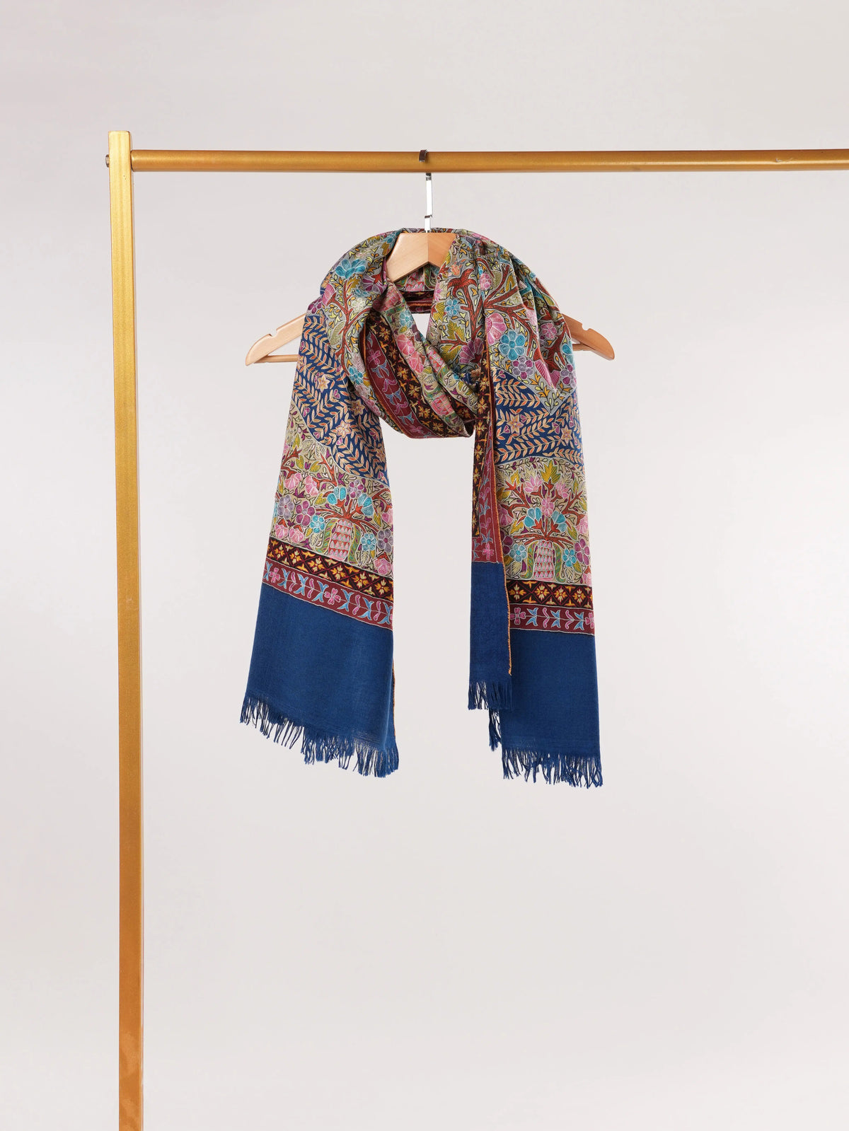 Traditional Kalamkari Hand Embroidered Handwoven Pashmina Shawl Shahkaar.com