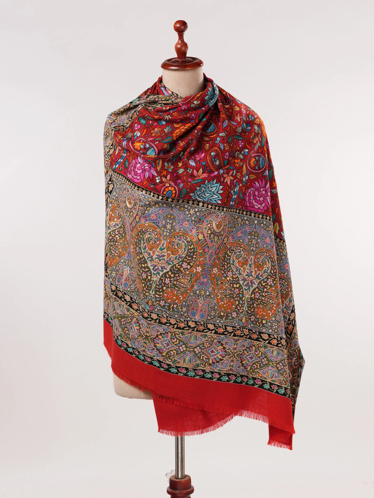 Hand Embroidered Kalamkari Handwoven Pashmina Shawl Shahkaar.com