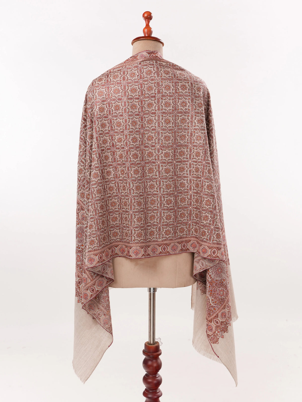 Natural Taupe Authentic Cashmere Scarf with Hook Embroidery