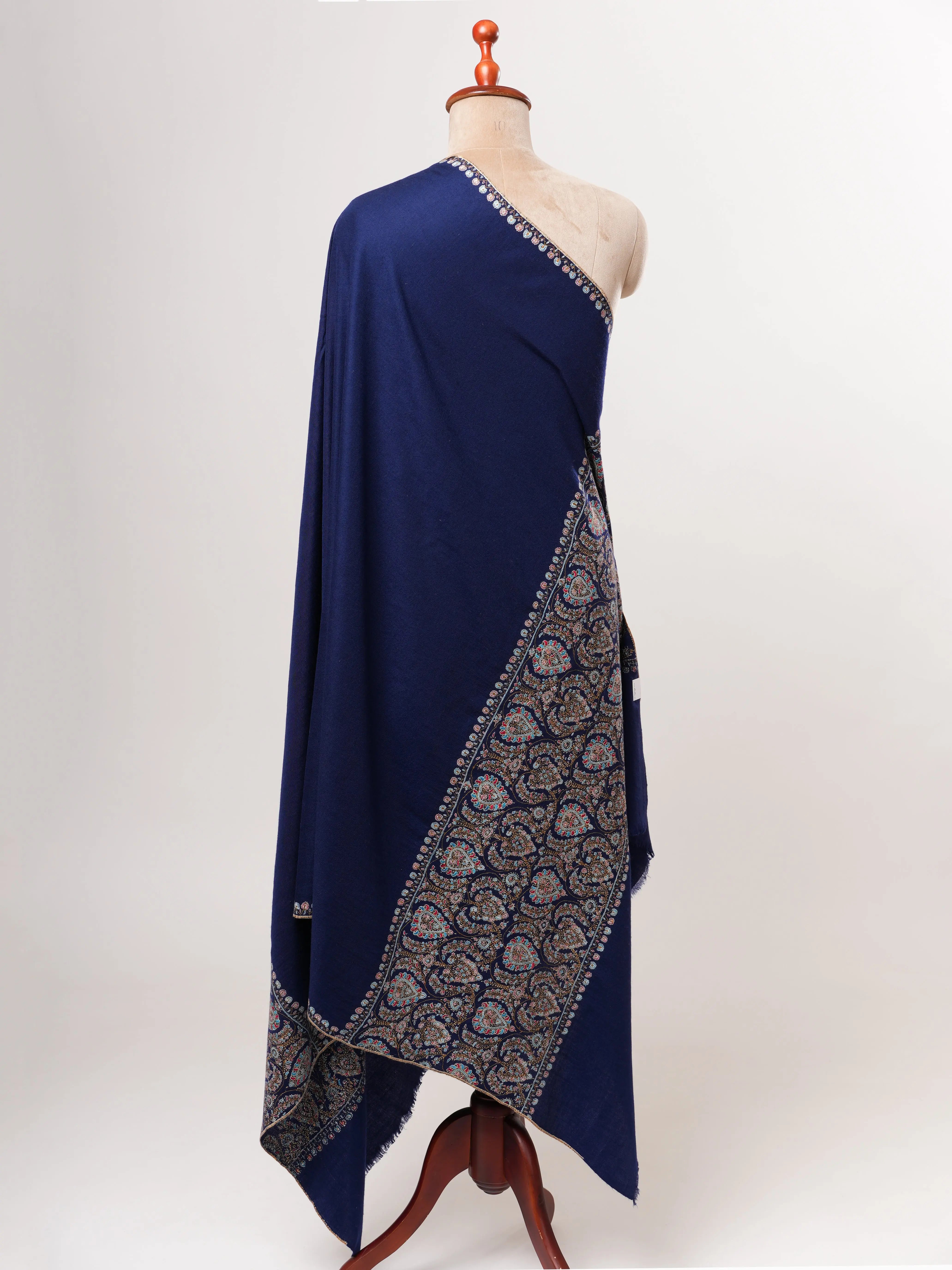 Dark Blue Kashmiri Pashmina Shawl – Palla Sozni Hand Embroidery Shahkaar