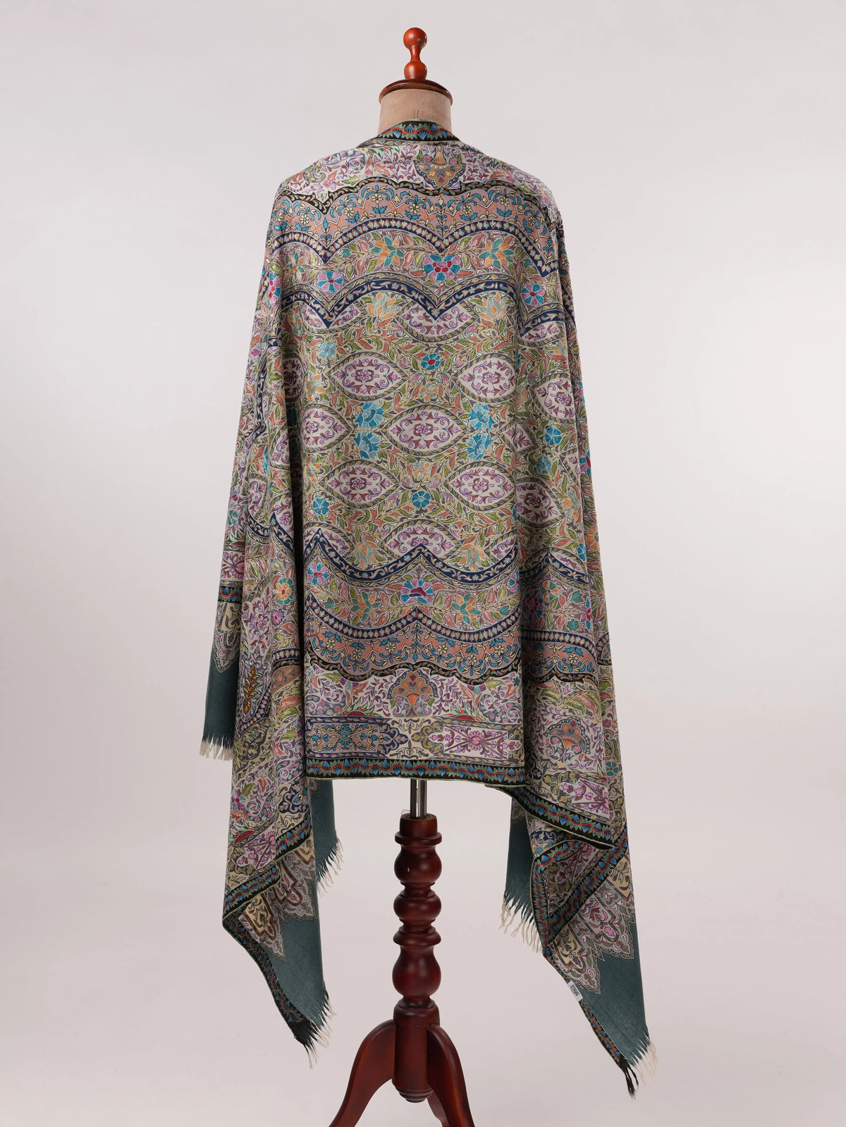 Kalamkari Hand Embroidered Grey Handwoven Pashmina Shawl Shahkaar.com