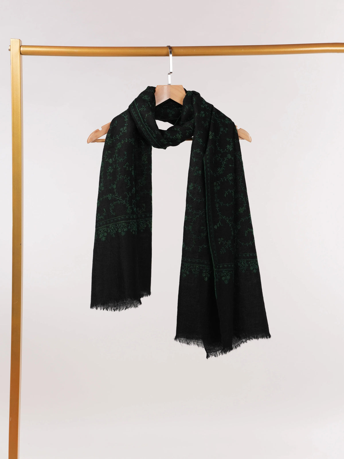 Emerald Green Embroidered Hand Embroidered Original Cashmere Scarf
